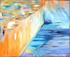 Huile expressionniste abstraite contemporaine sur toile de lin, "The Flow".