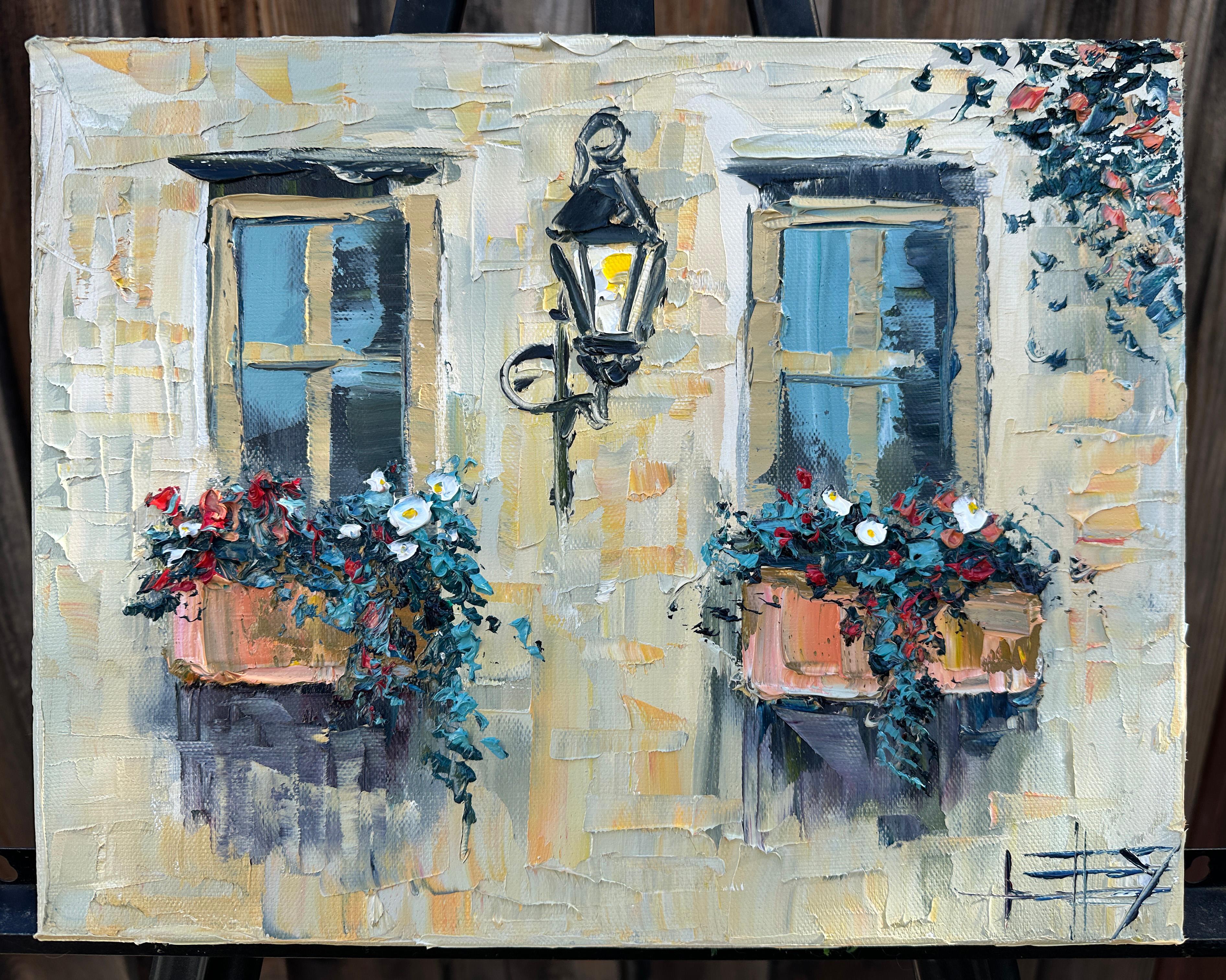 <p>Artist Comments<br />Flowers bloom vibrantly beneath the windows as the Mediterranean sun highlights the character of the quaint stone walls and shutters. The composition captures the timeless charm of classic Italian village architecture.