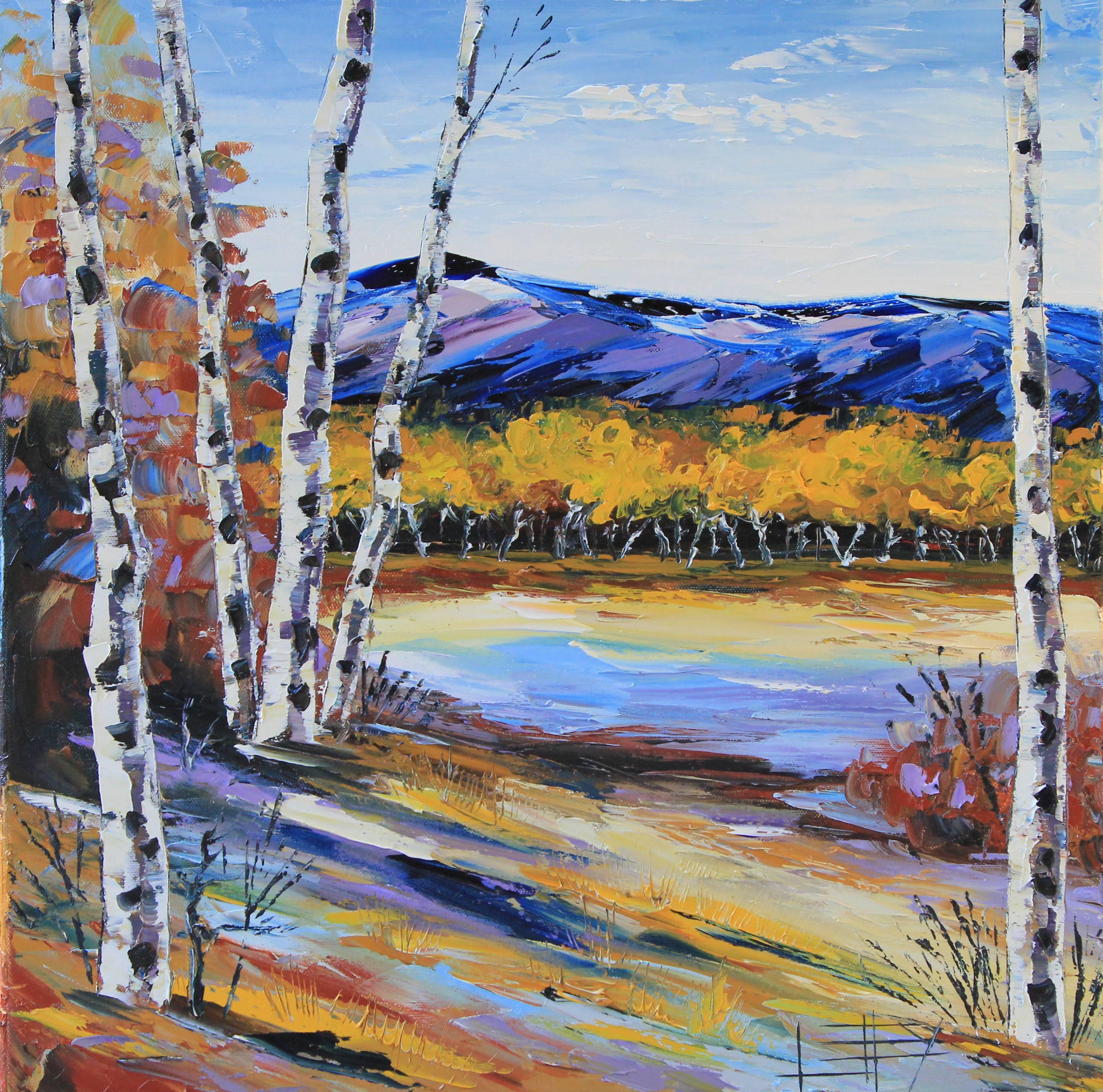 Beautiful Birch Lisa Elley Oil painting on stretched canvas
One-of-a-kind
Signed on front and back
2016
20 in. h x 20 in. w x .75 in. d
1 lbs. 0 oz. Artist Comments 
Whether it's fall, winter, spring or summer it's always time for some colorful