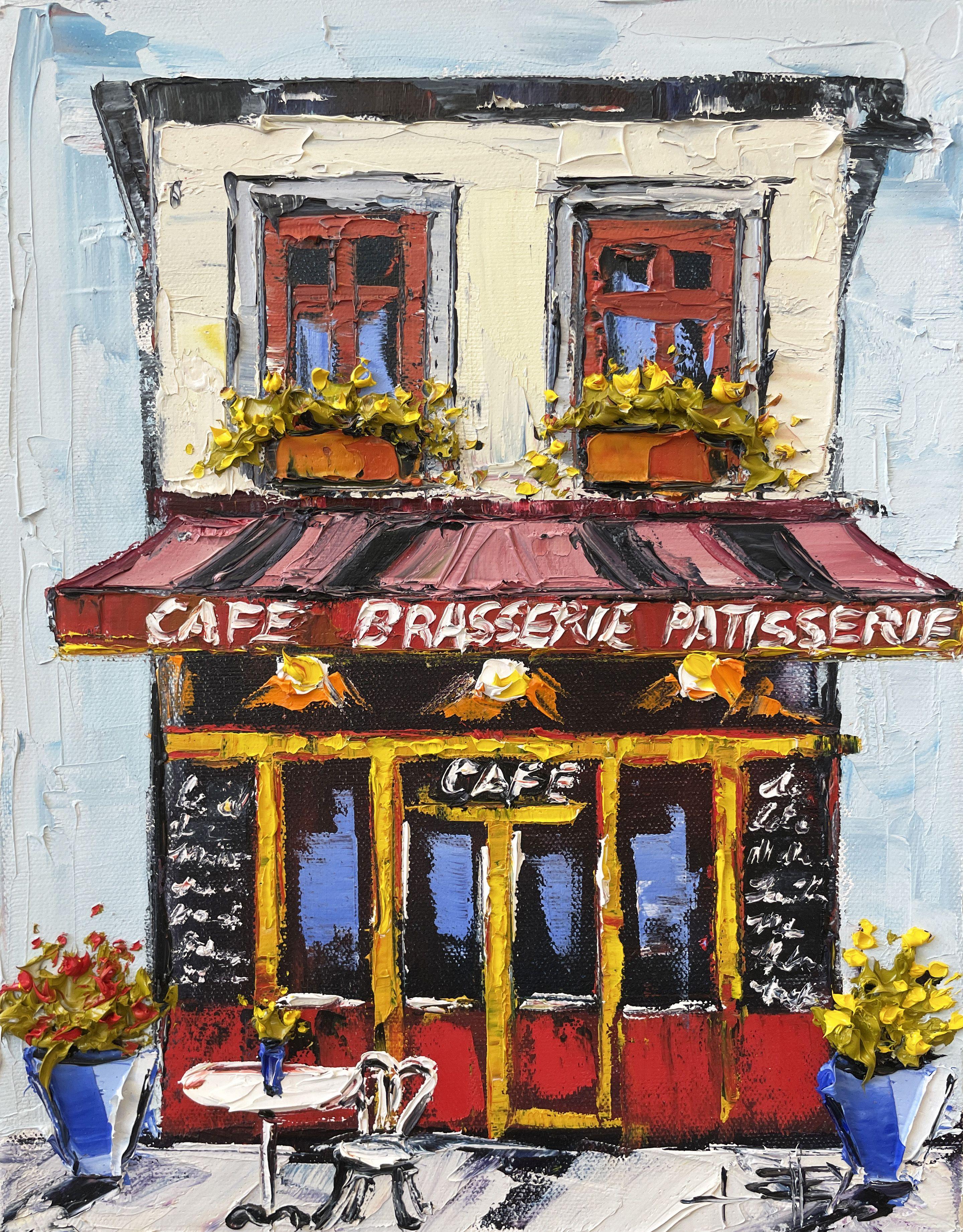 Brasserie, peinture, huile sur toile - Painting de Lisa Elley