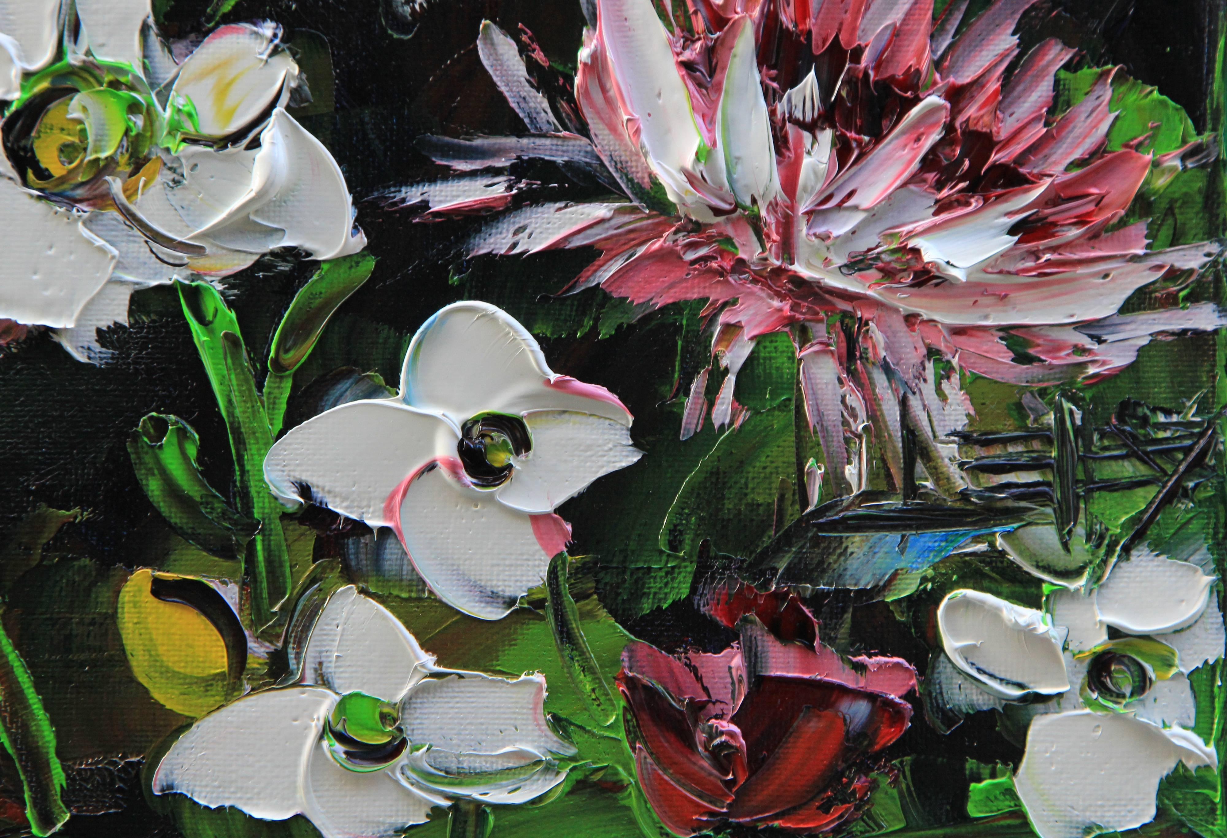 Delicate Spring - Black Still-Life Painting by Lisa Elley
