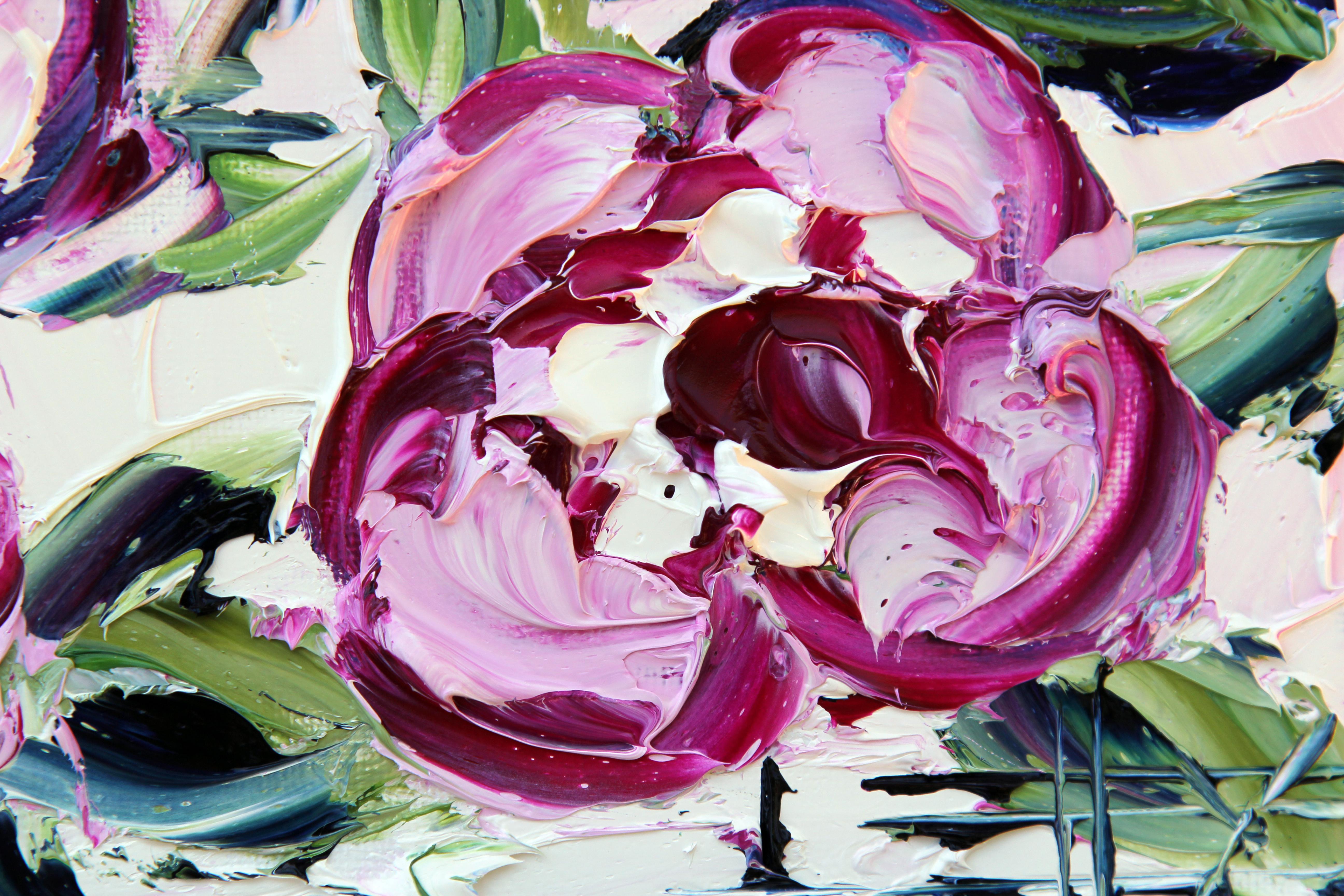 Pink Peonies - Contemporary Painting by Lisa Elley