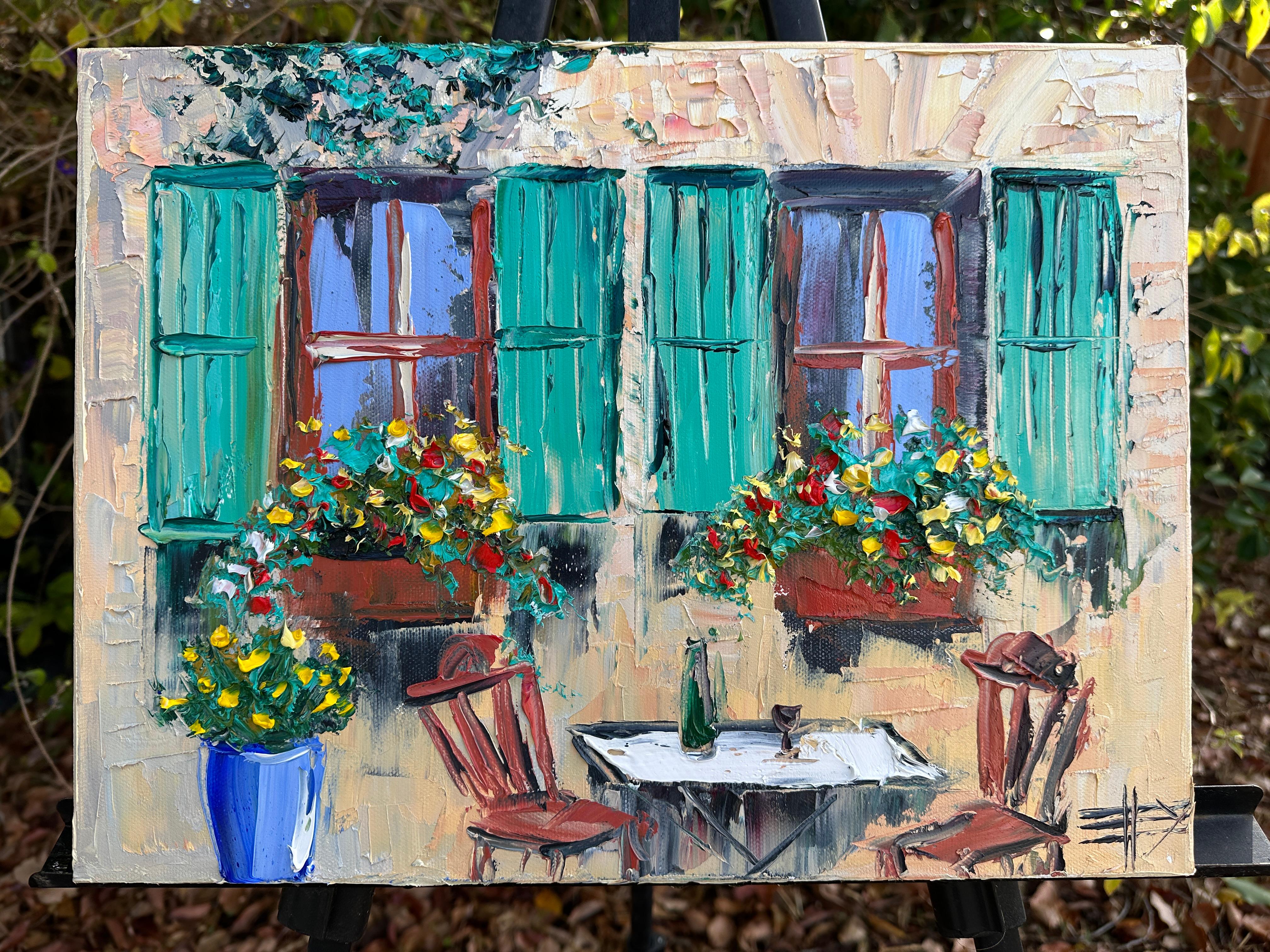 <p>Artist Comments<br />This painting is inspired by the architecture of quintessential Italian villages. The sunlight accentuates the charming stone walls and shutters, while the flowers in the window boxes add a dramatic visual effect. Painted