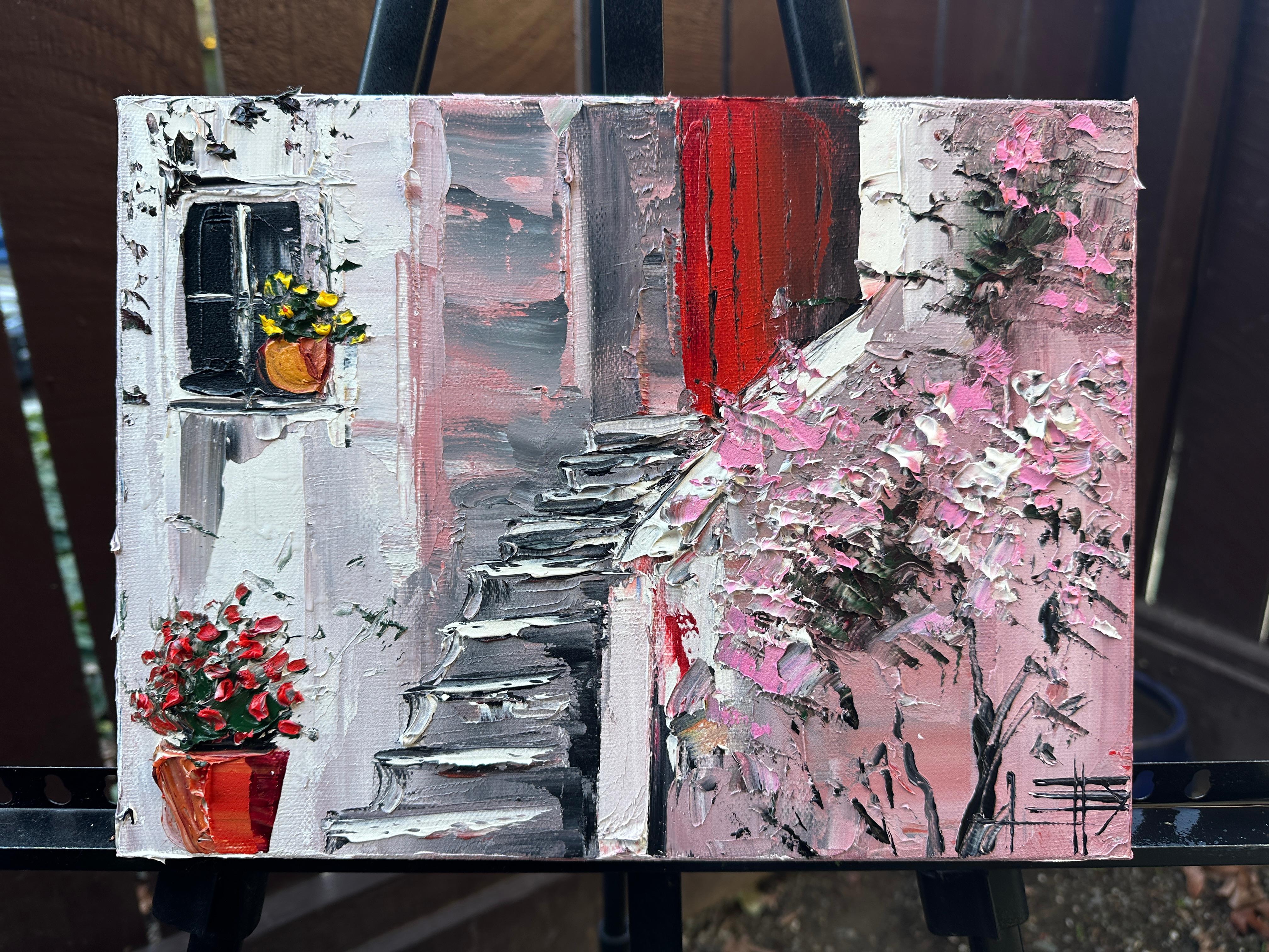 <p>Artist Comments<br>This painting draws inspiration from the architecture of quintessential Italian villages. The sunlight accentuates the stone walls and shutters, while a pot of geraniums in the foreground adds a dramatic visual effect. Painted