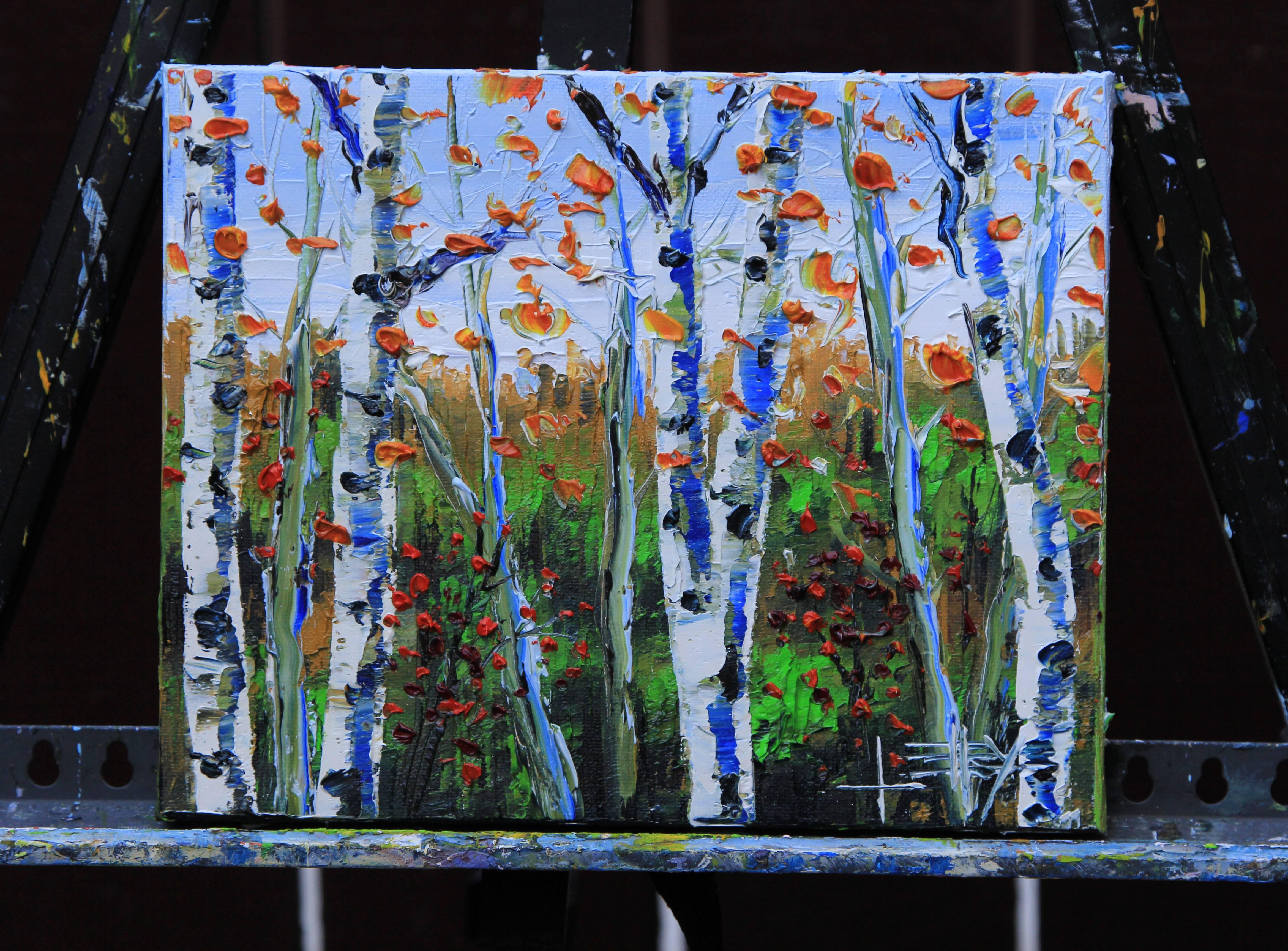 Silver Birch - Impressionist Painting by Lisa Elley