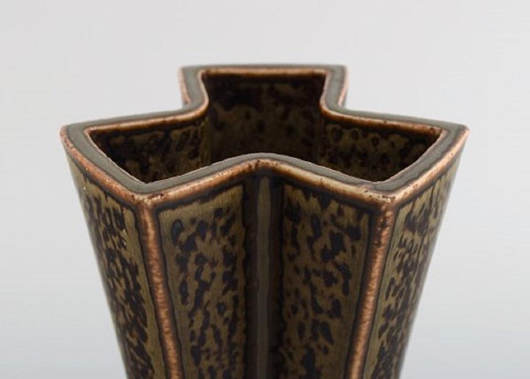 Scandinavian Modern Lisa Engquist for Bing and Grøndahl, Cubist Vase in Glazed Stoneware For Sale
