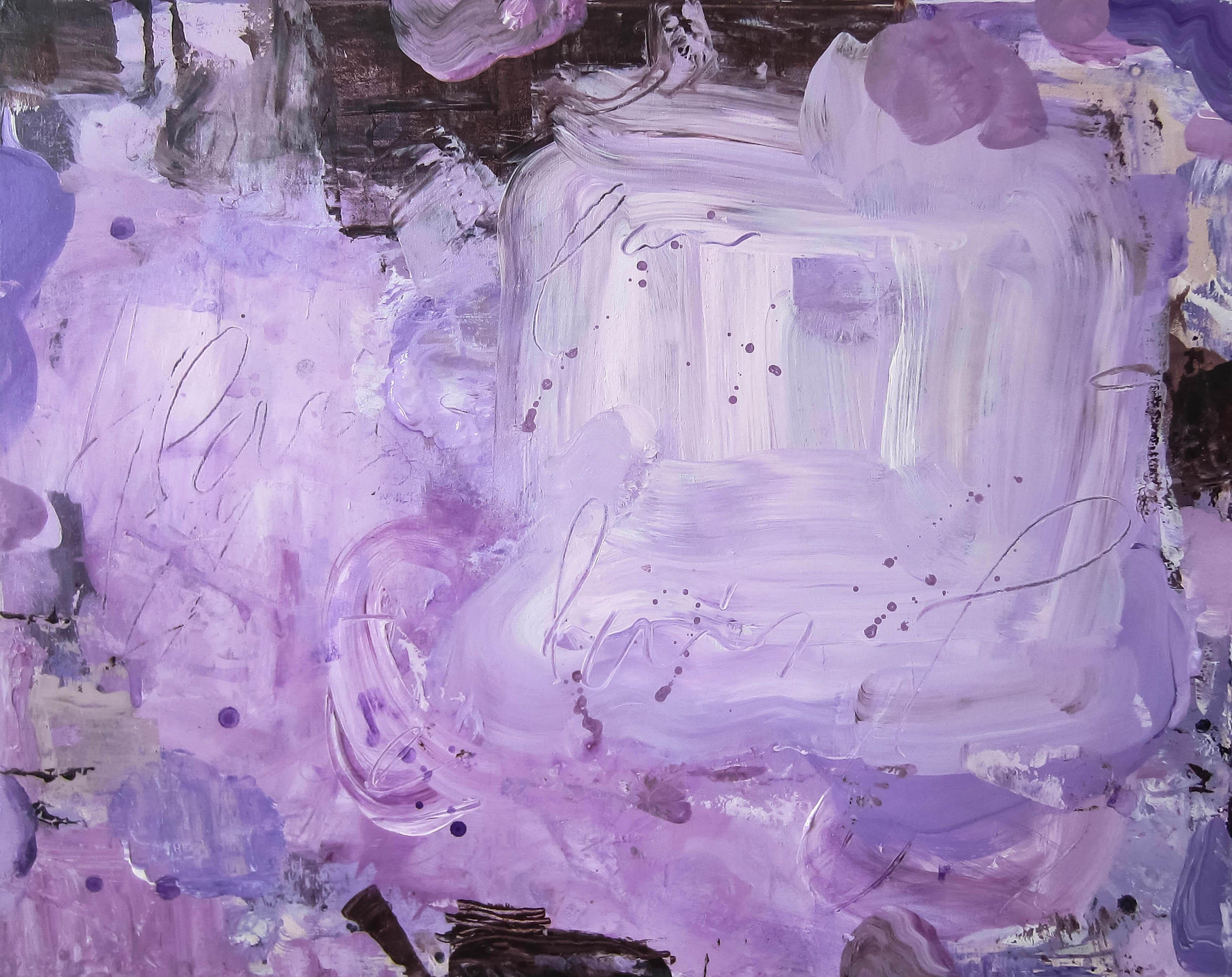 Lisa Fellerson Abstract Painting - Allure, bright purple abstract painting on canvas