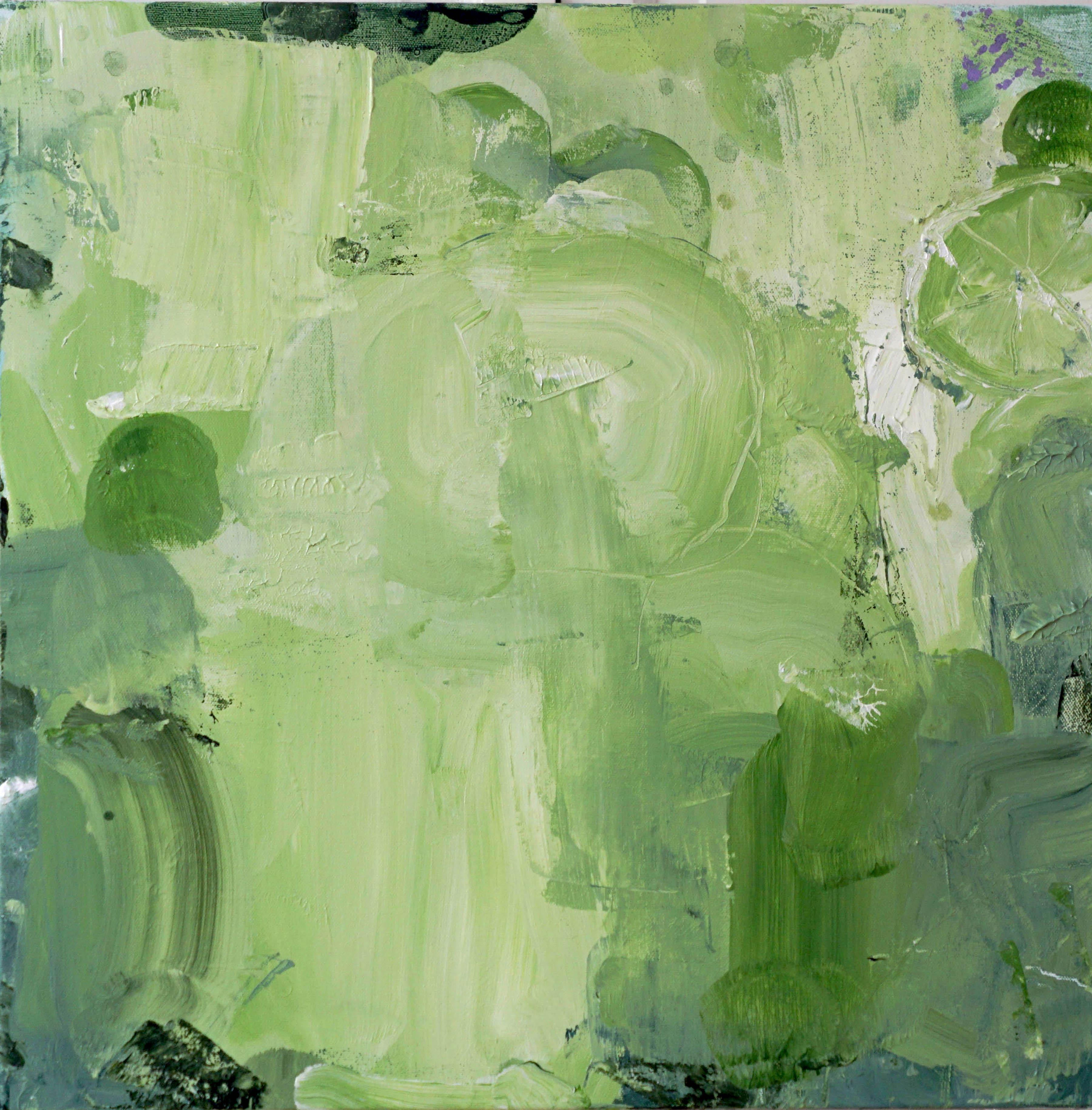 Abstract Painting Lisa Fellerson - Bahia, peinture expressionniste abstraite vert chamois, larges coups de pinceau