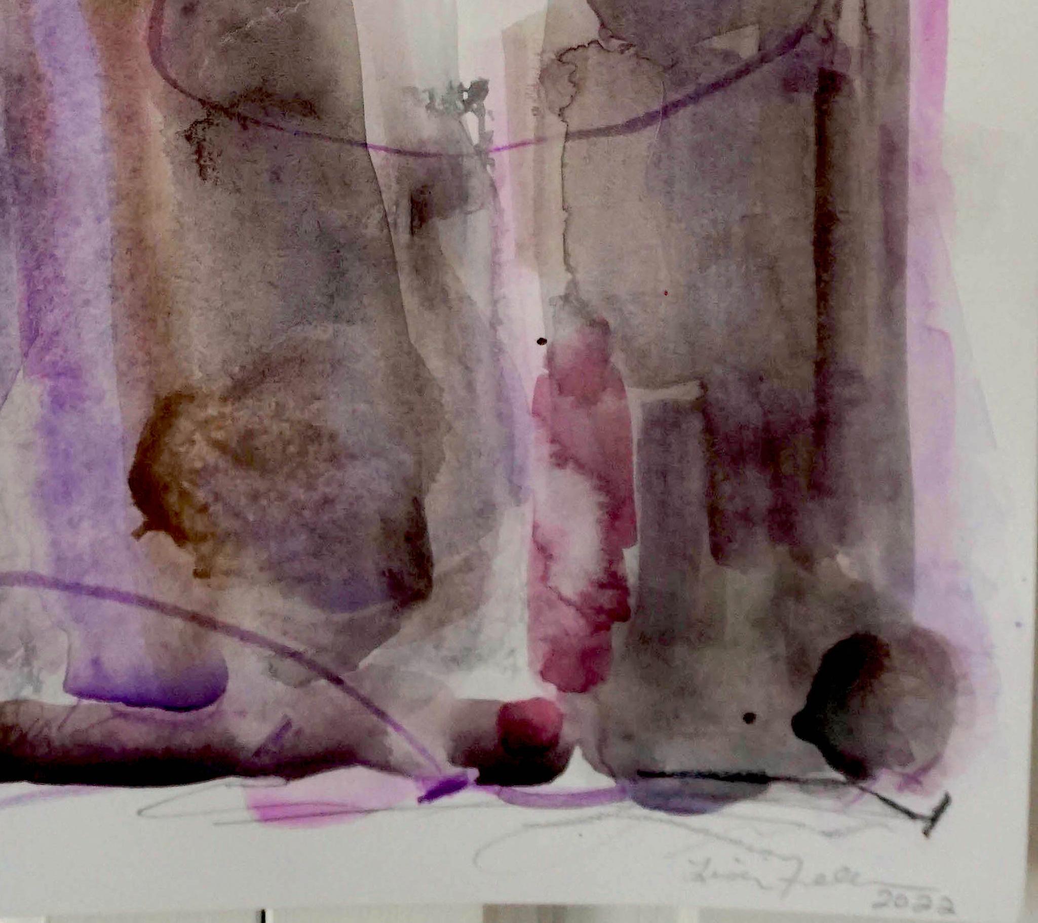 Cascata, pittura astratta, viola - Painting Contemporaneo di Lisa Fellerson