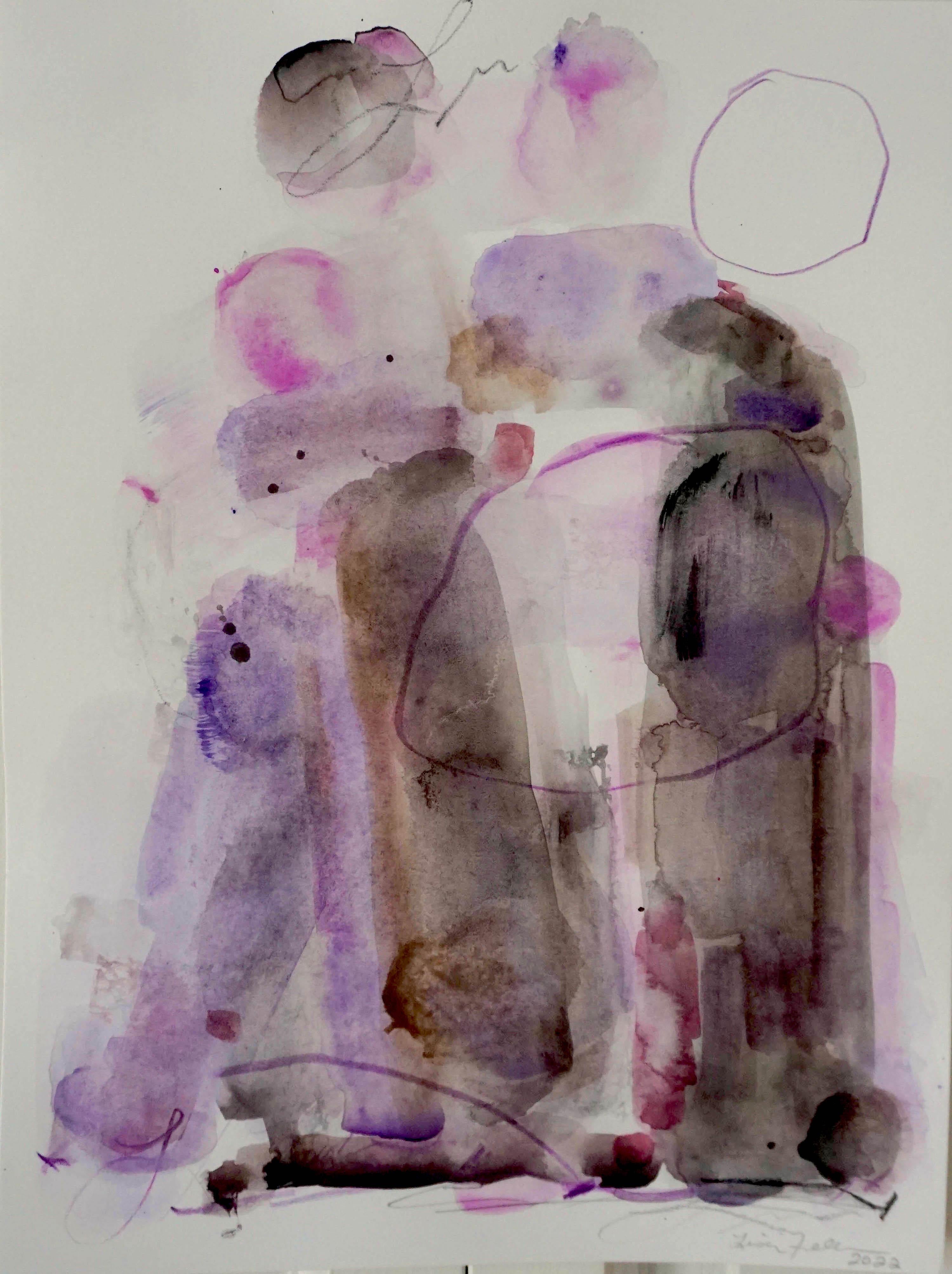 Cascata, pittura astratta, viola - Painting di Lisa Fellerson