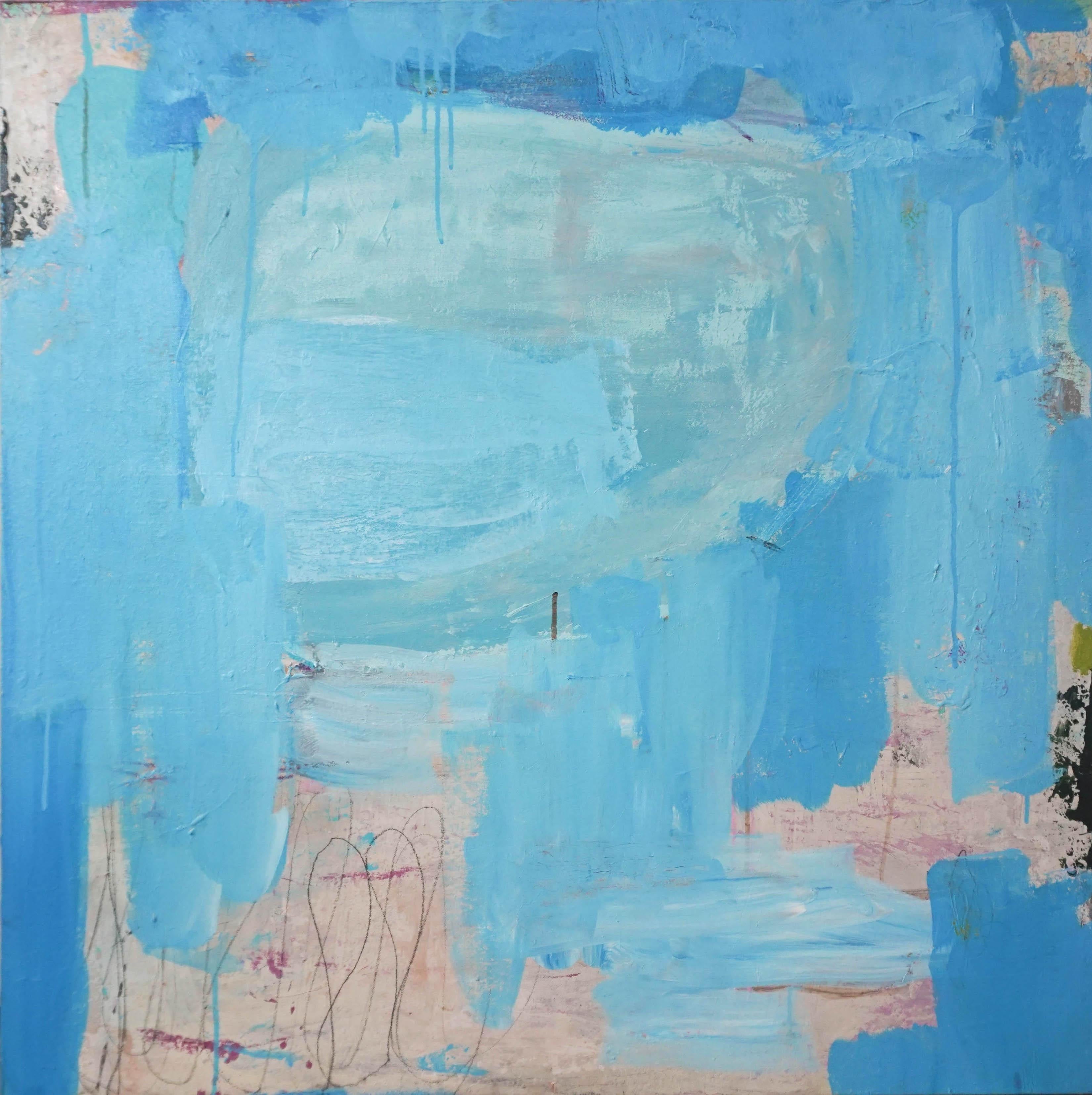 Lisa Fellerson Abstract Painting - Cool in the City, blue abstract painting on canvas