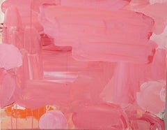 Coralina, pintura expresionista abstracta rosa, naranja y coral sobre lienzo