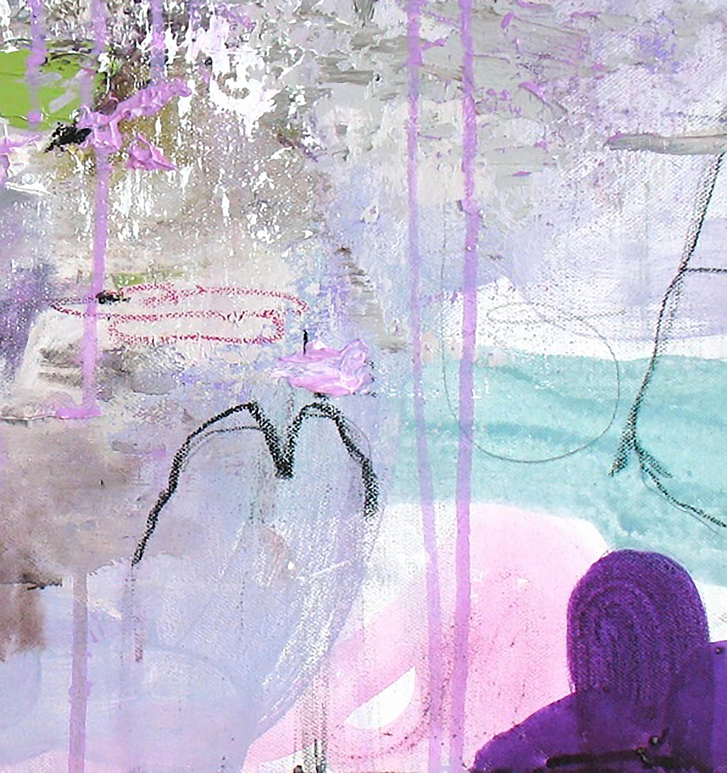 Crush, acrilico su tela, 12 x 22 pollici. Composizione astratta, viola e rosa - Painting Contemporaneo di Lisa Fellerson