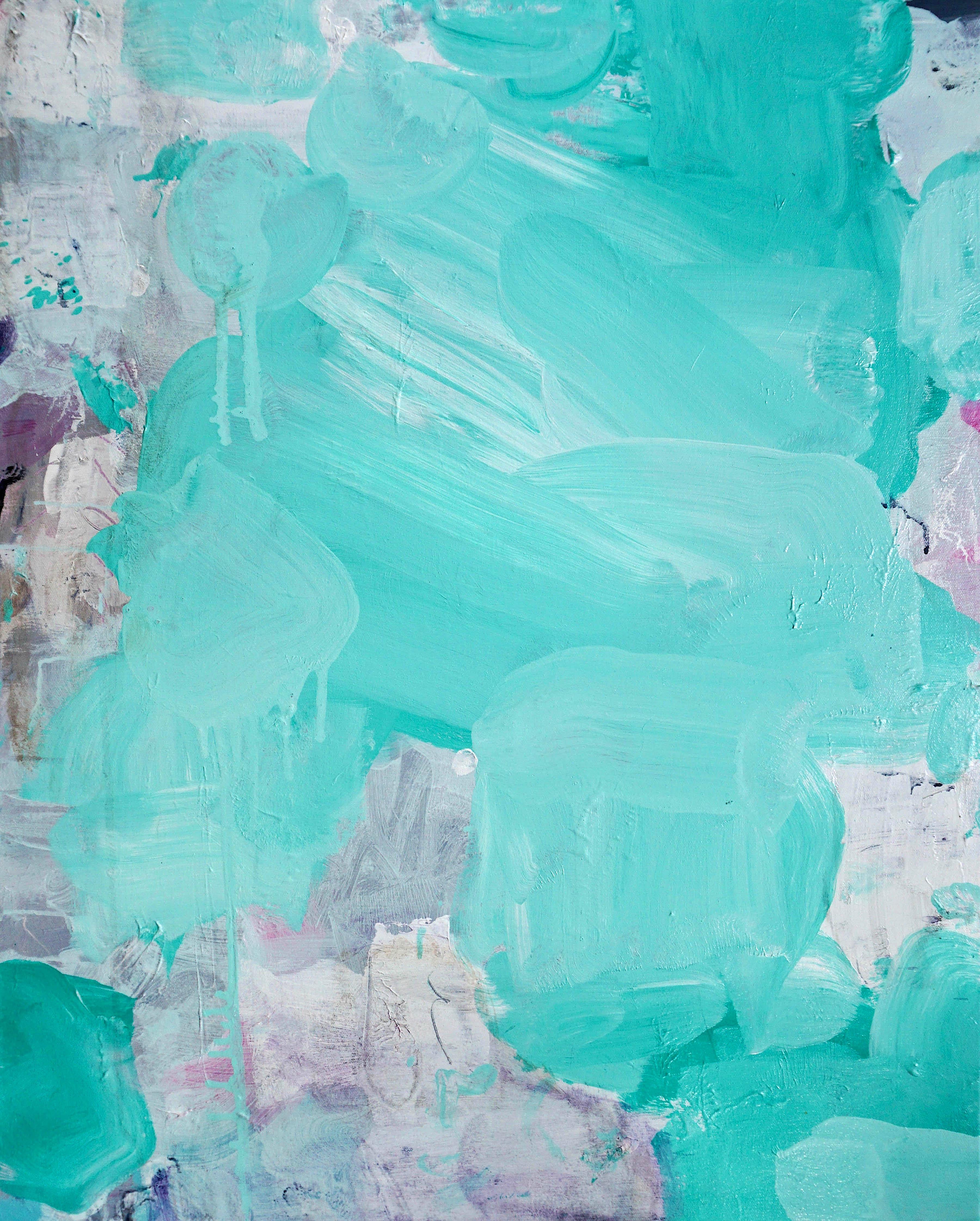 Lisa Fellerson Abstract Painting - Double Mint, blue green abstract expressionist painting on canvas
