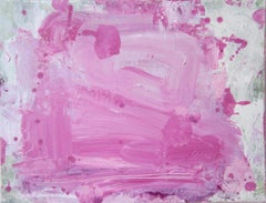 Effervescent, abstract expressionist painting on canvas, pink and grey