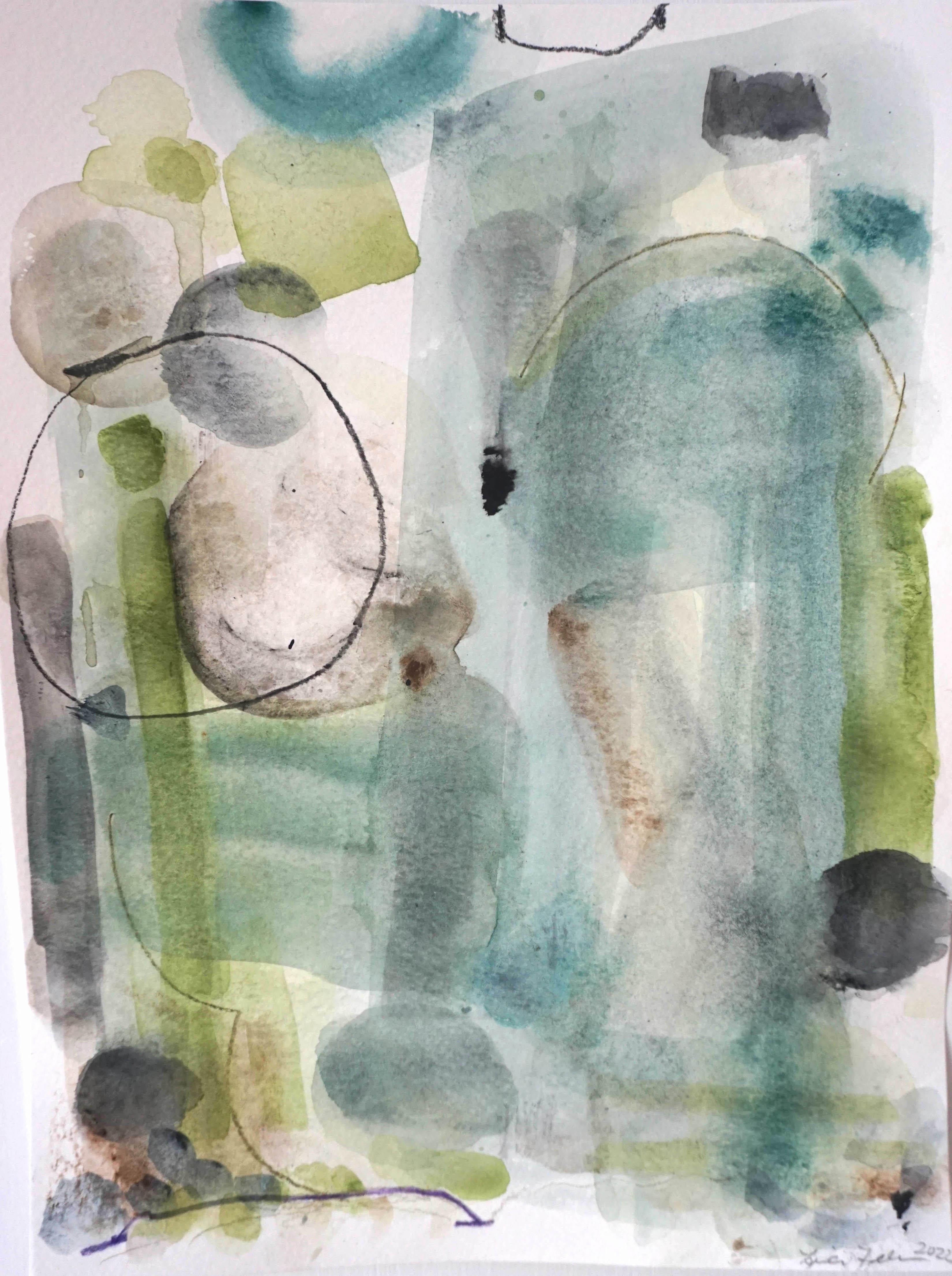 Free Fall, abstract watercolor painting  - Painting by Lisa Fellerson