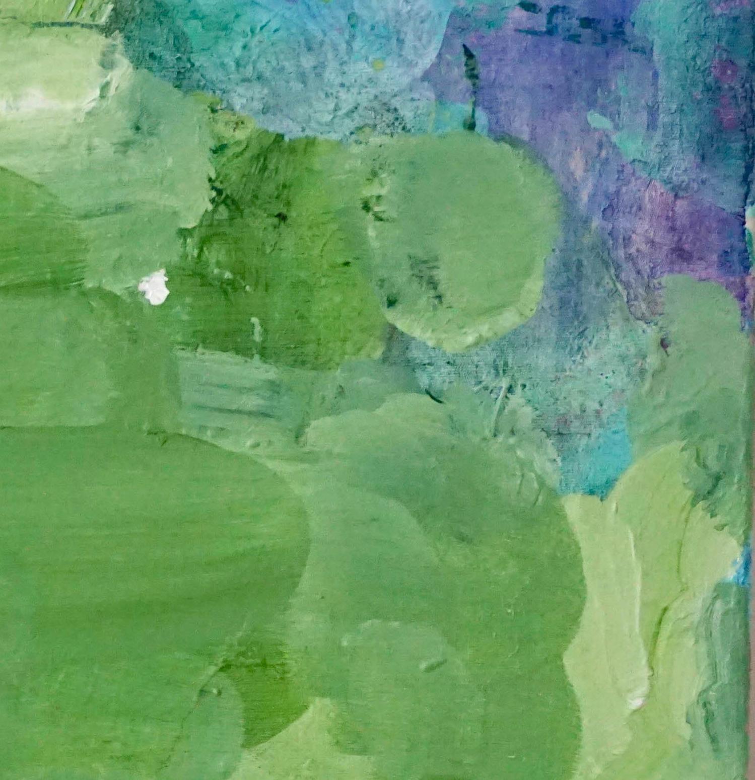 Smile, bright green abstract expressionist painting, lush and verdant - Painting by Lisa Fellerson
