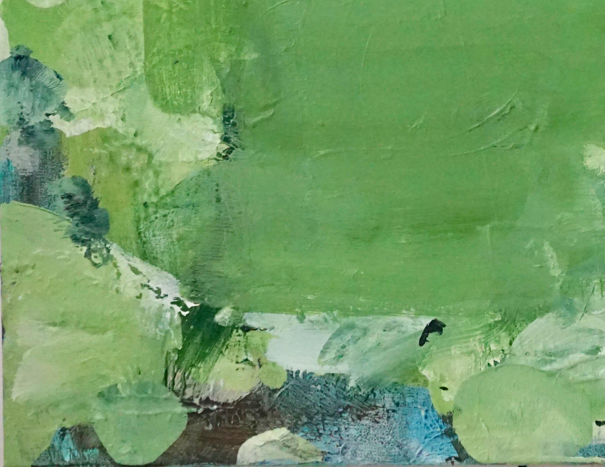 Sorriso, dipinto espressionista astratto di colore verde brillante, lussureggiante e verdeggiante - Painting Espressionismo astratto di Lisa Fellerson