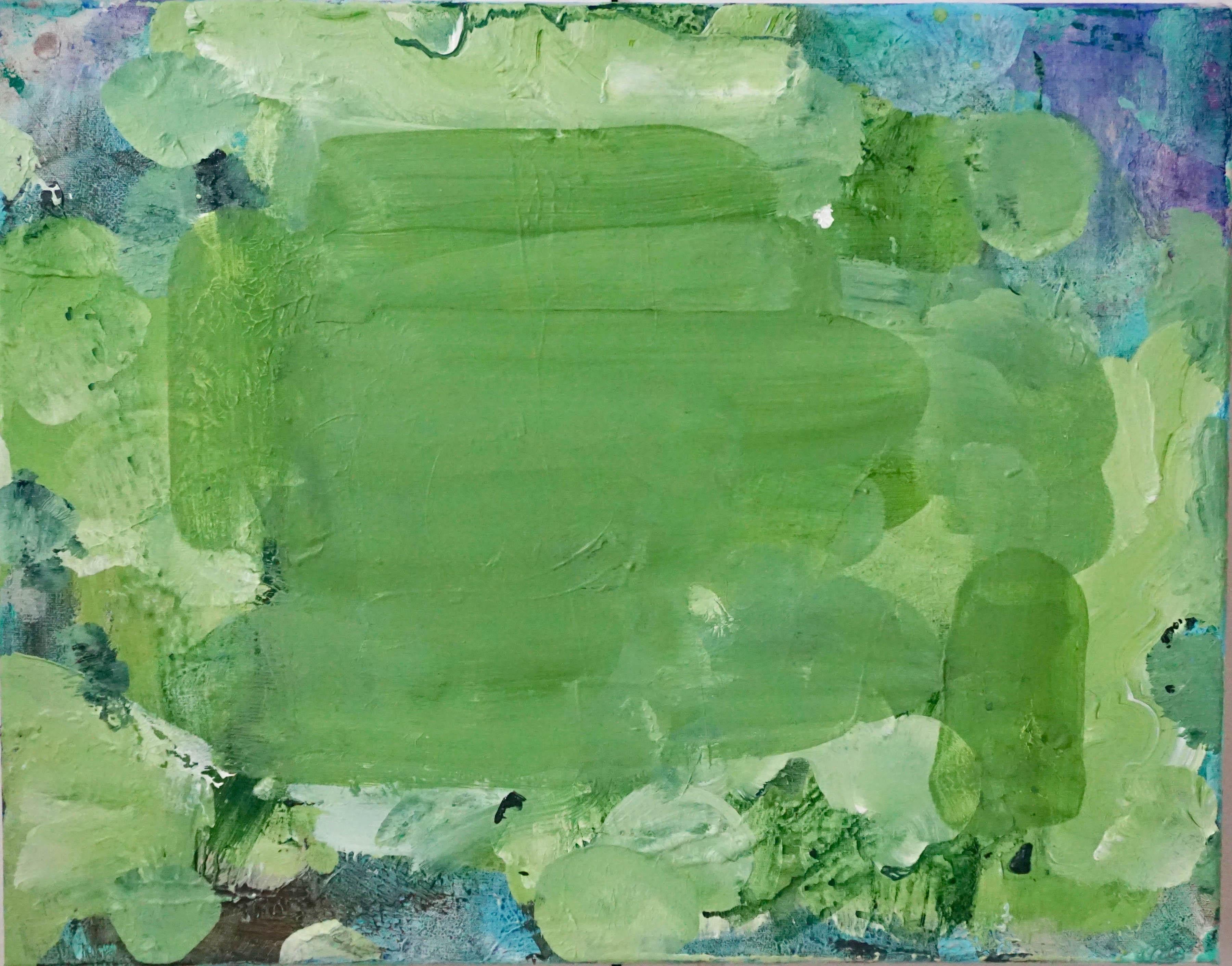 Lisa Fellerson Abstract Painting - Smile, bright green abstract expressionist painting, lush and verdant