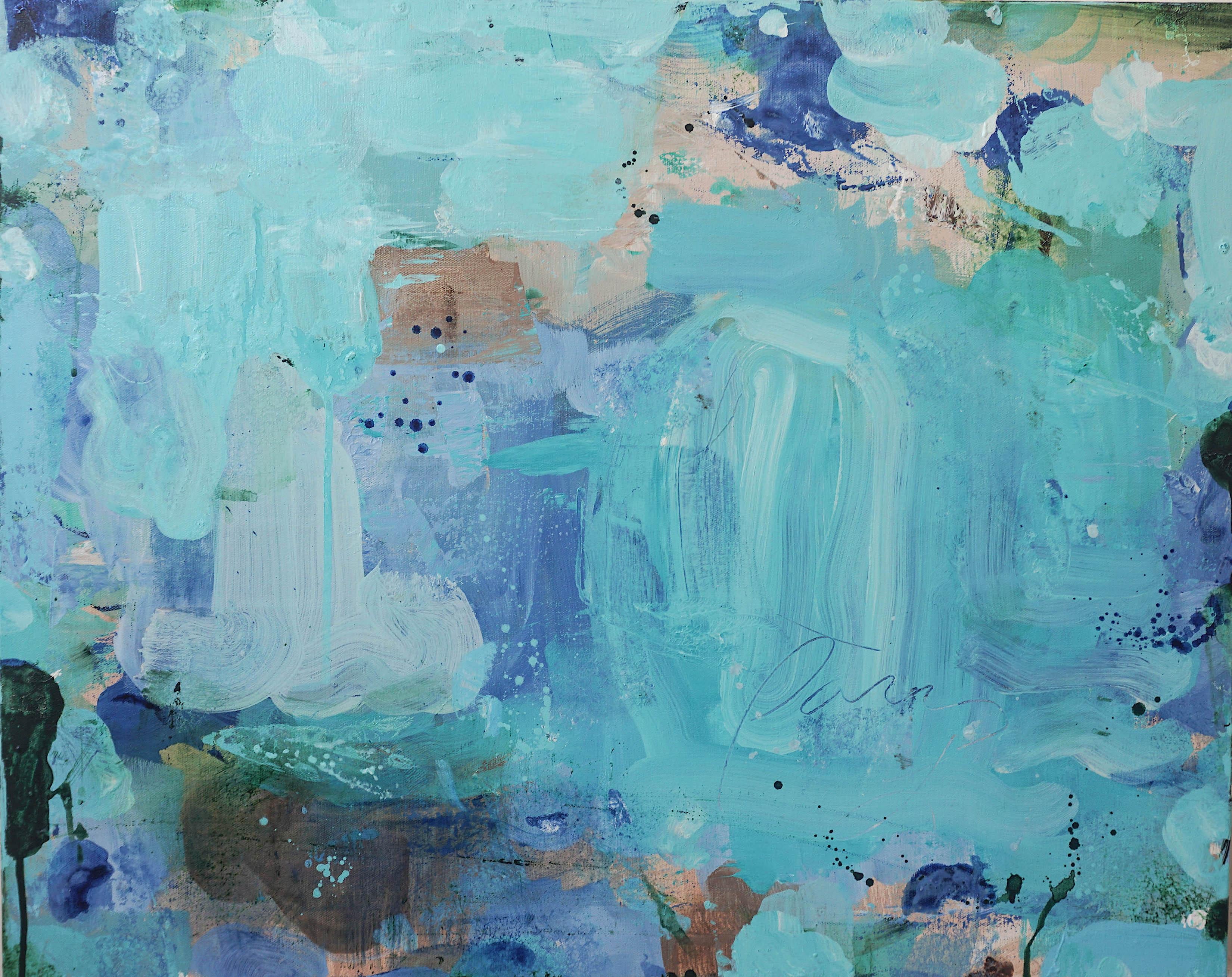 Lisa Fellerson Abstract Painting - Sub Marine, cool blue abstract painting on canvas