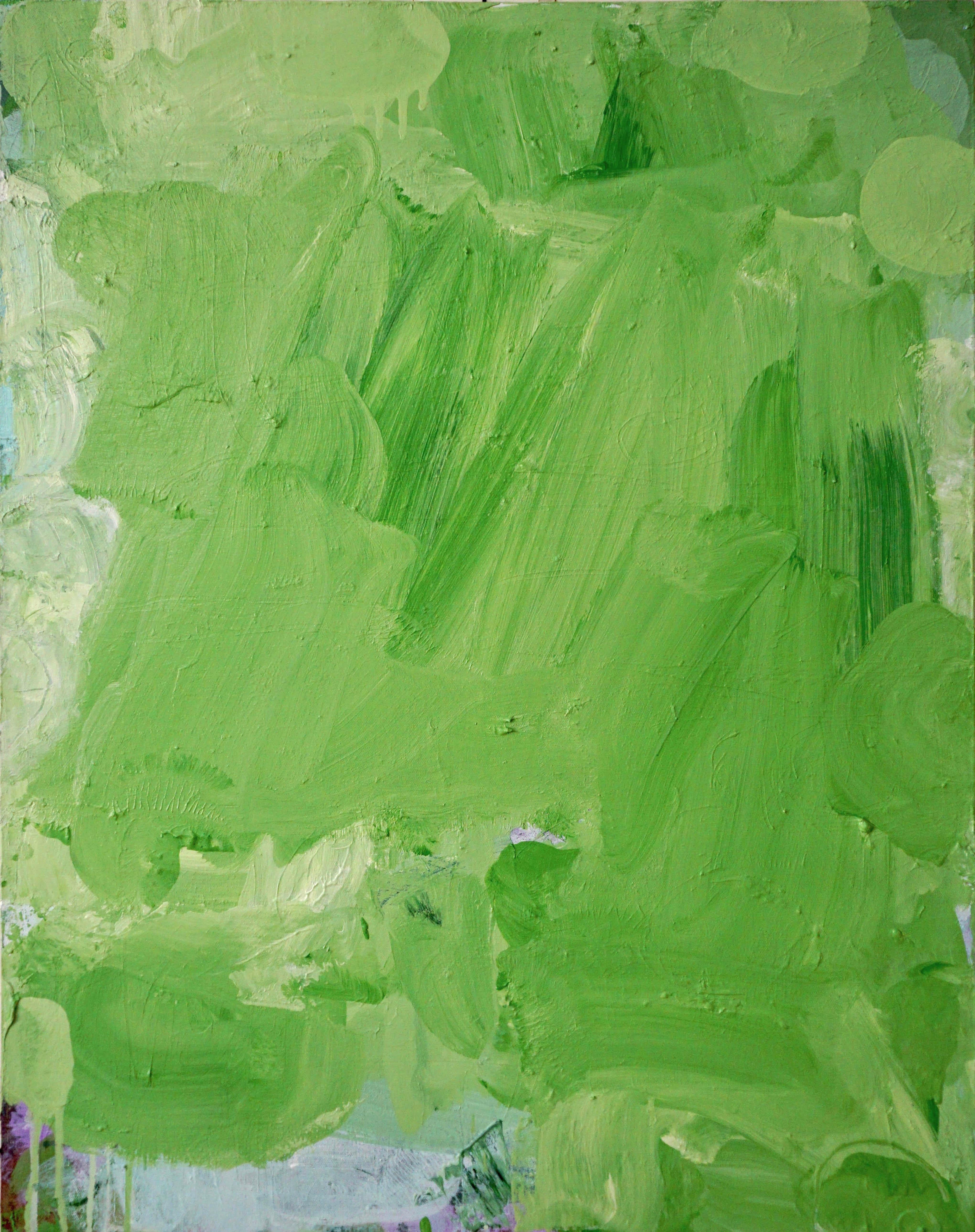 Abstract Painting Lisa Fellerson - Time for Lime, peinture expressionniste abstraite vert vif sur toile