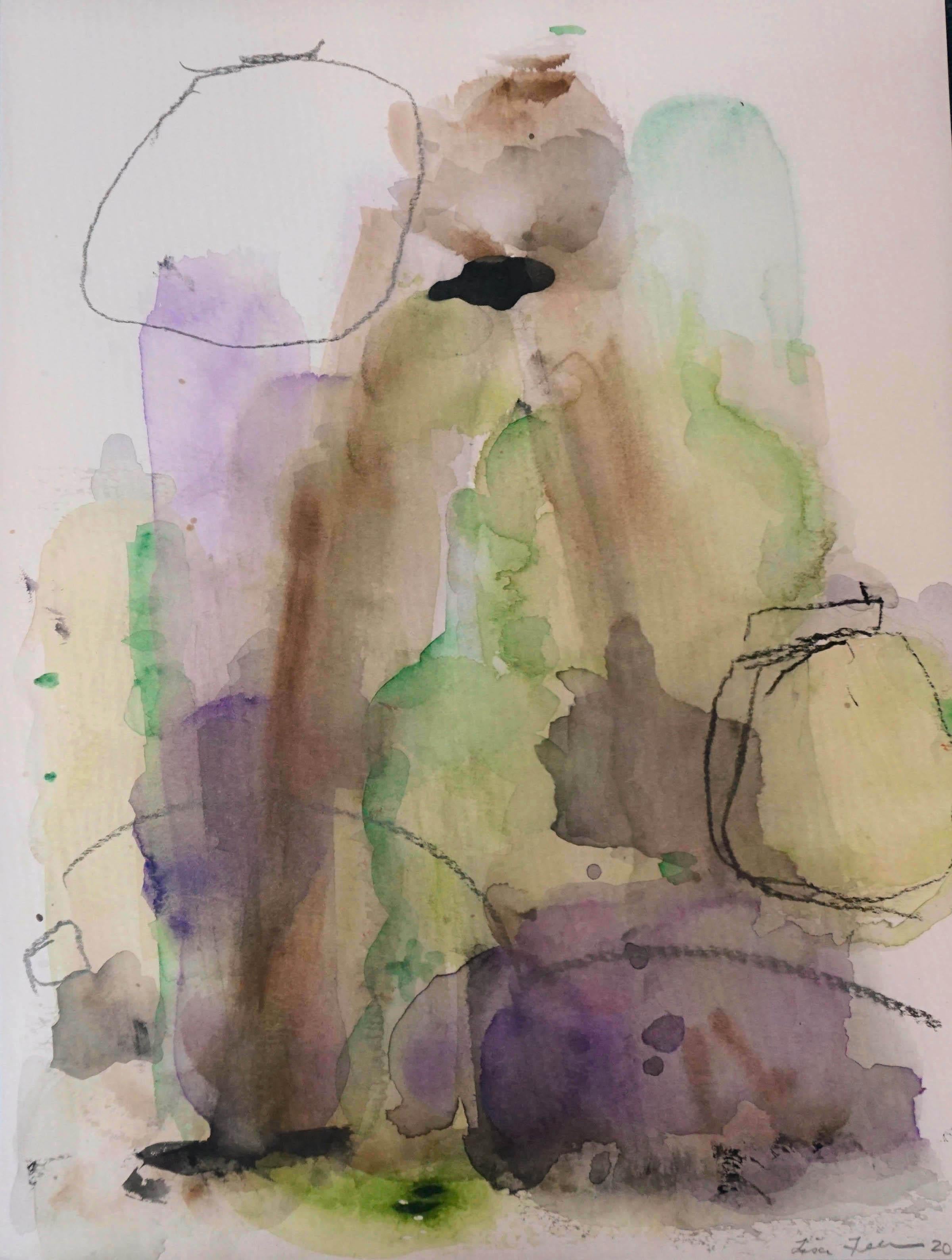 Tropical Melt, peinture abstraite, vert et violet - Painting de Lisa Fellerson