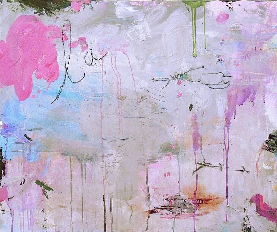 Lisa Fellerson Abstract Painting - Two Week Romance, 2009, acrylic on canvas, fluid abstraction, pink