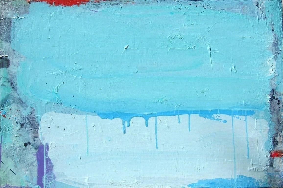 Lisa Fellerson Abstract Painting - Untitled (2 Blues), acrylic on canvas, 20 x 30 inches. Two-toned blue painting