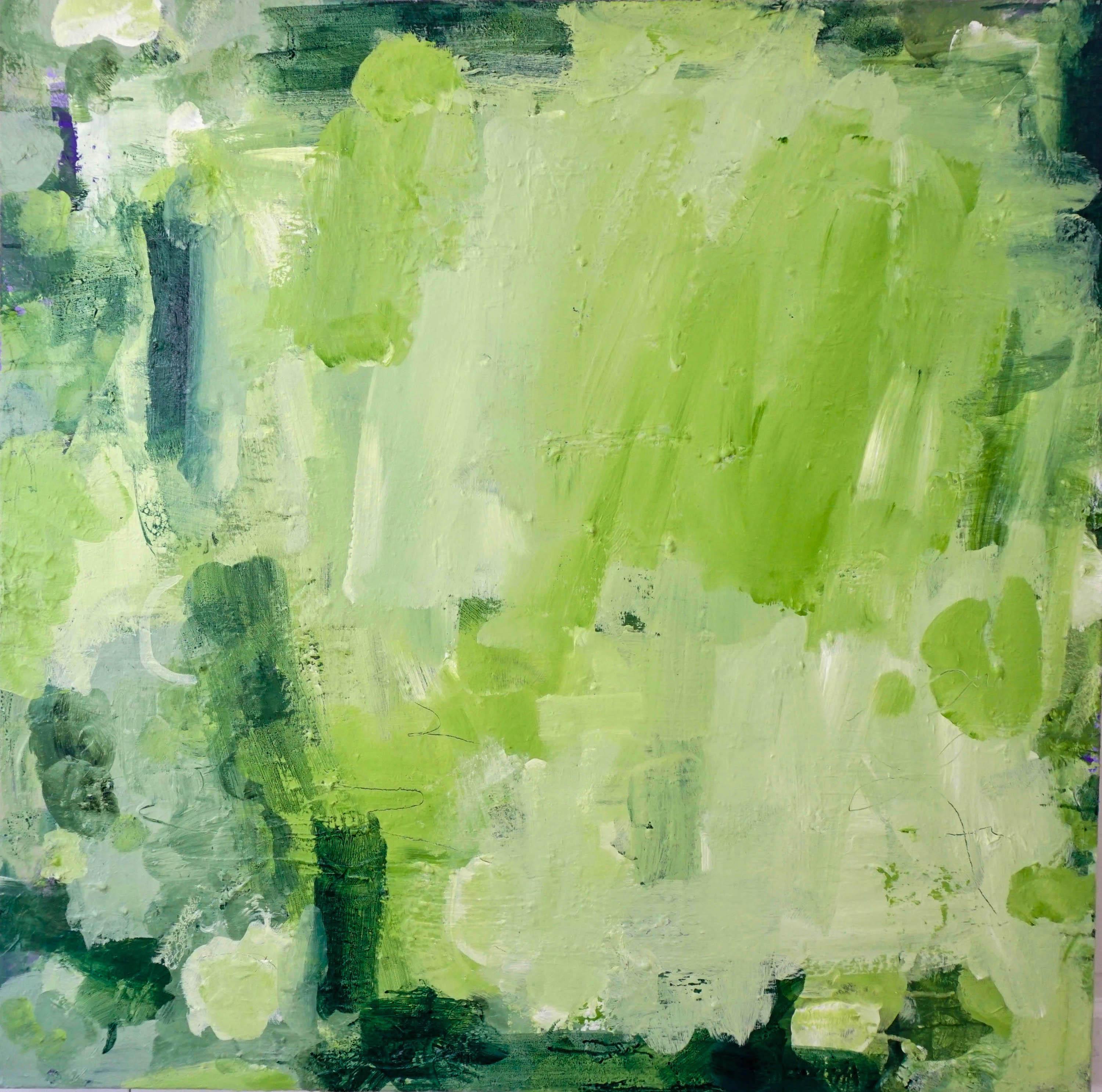 Verdant, peinture abstraite vert clair, vert foncé  - Painting de Lisa Fellerson