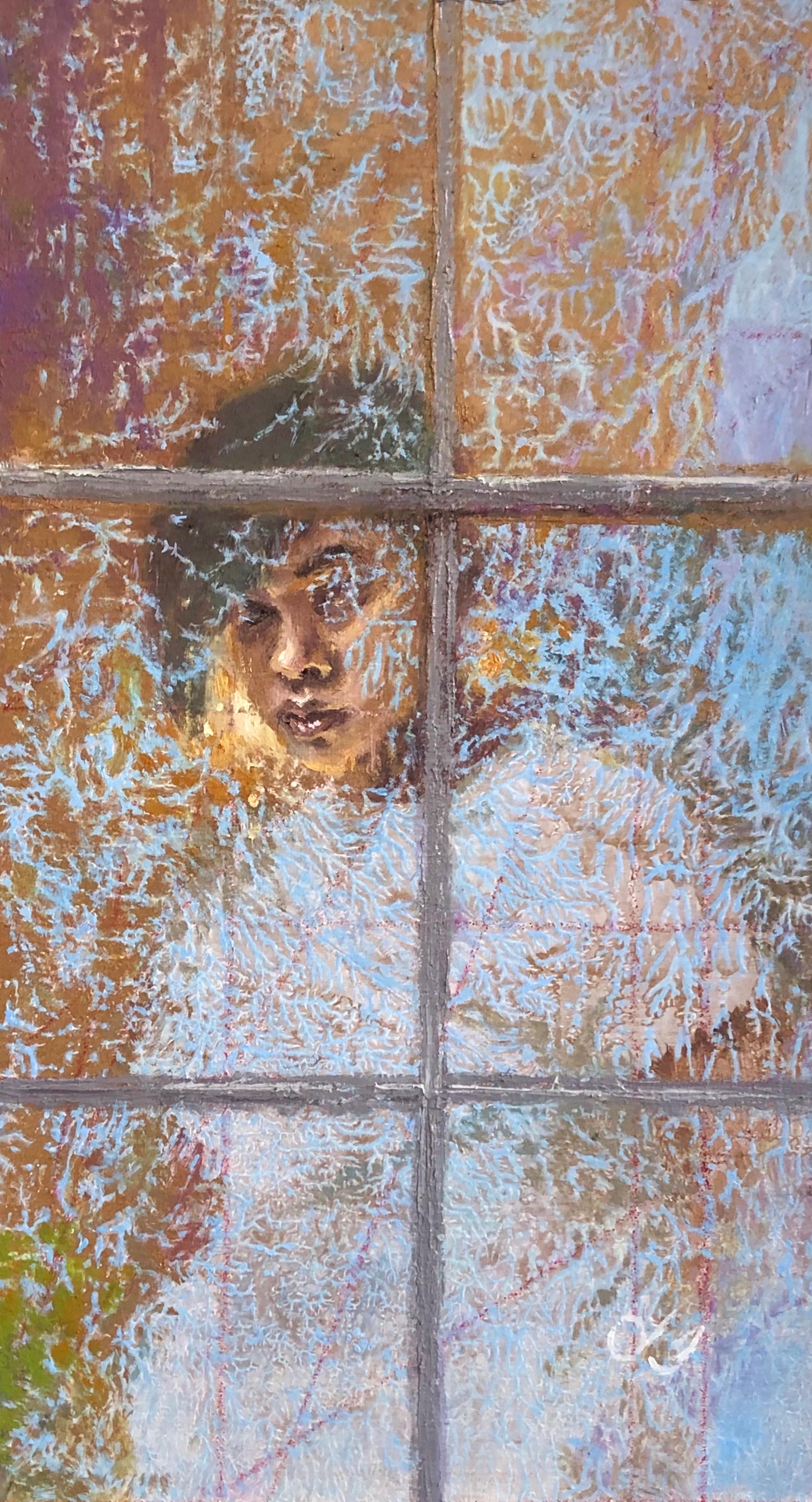"Fulmine congelato" (2023) di Lisa Fricker, ritratto originale ad olio