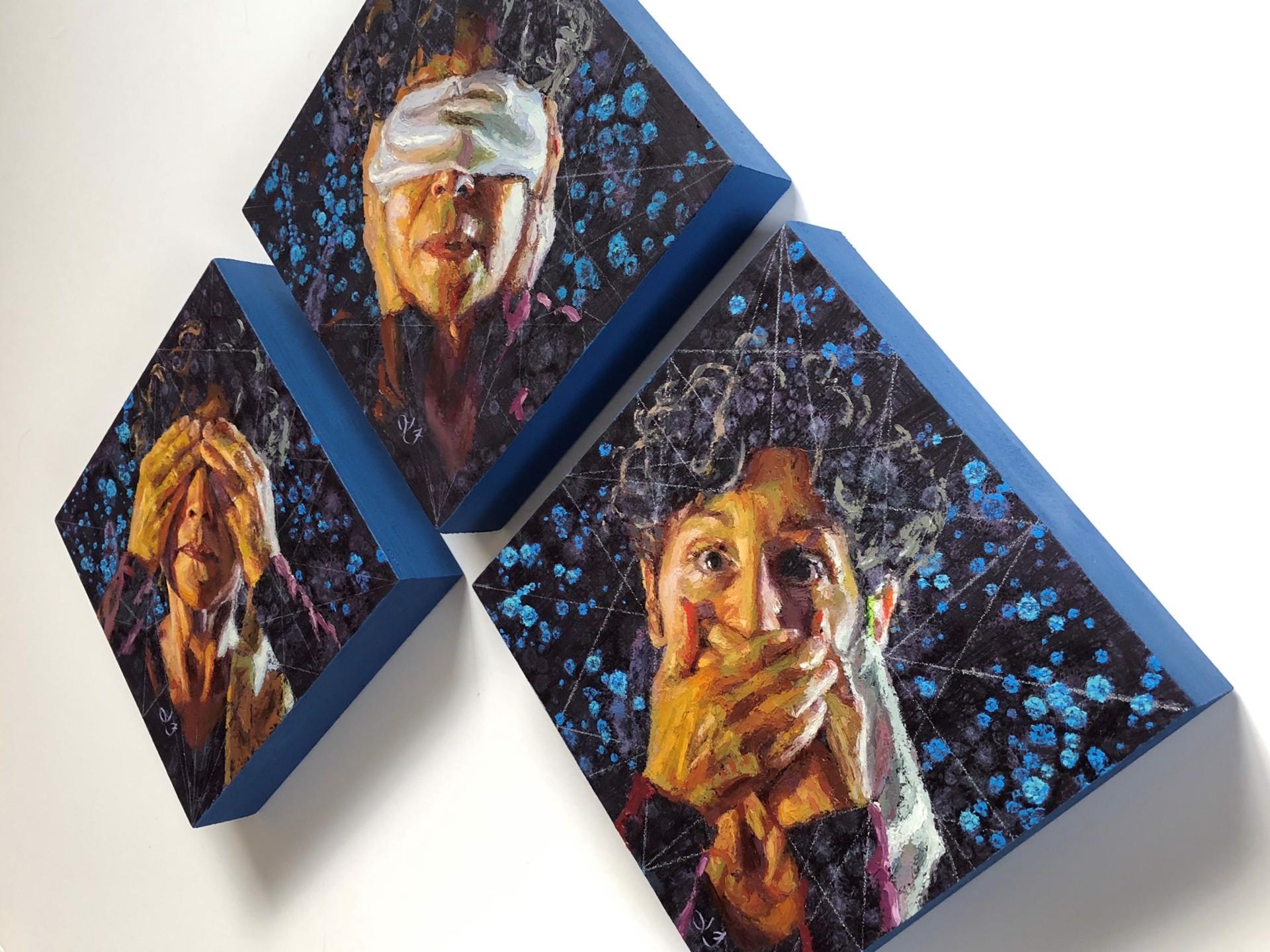 Three Monkeys (Triptych) - Painting by Lisa Fricker