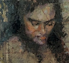 "Twice Shy" (2023) by Lisa Fricker, Original Female Nude Portrait Oil Painting