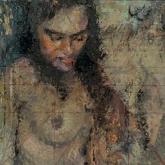 "Twice Shy" (2023) by Lisa Fricker, Original Female Nude Portrait Oil Painting