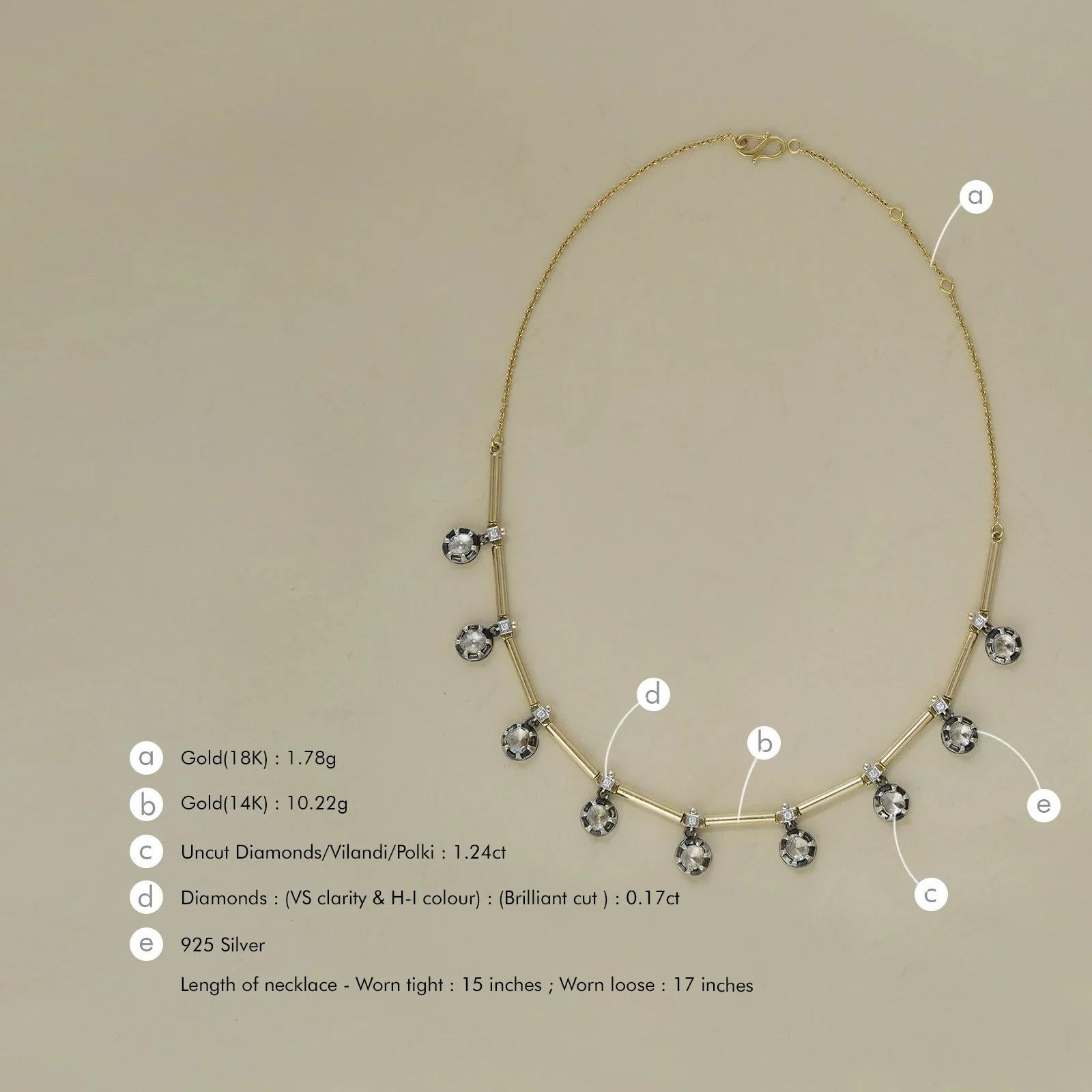 Brilliant Cut Lisa Gold and Uncut Diamond Necklace For Sale