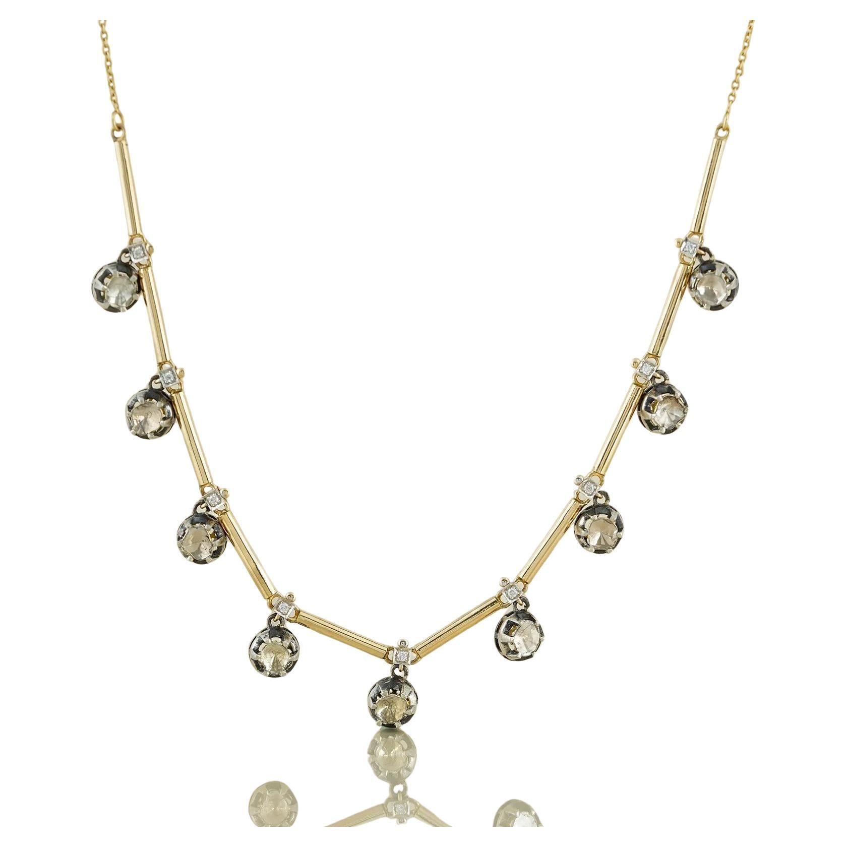 Lisa Gold and Uncut Diamond Necklace For Sale