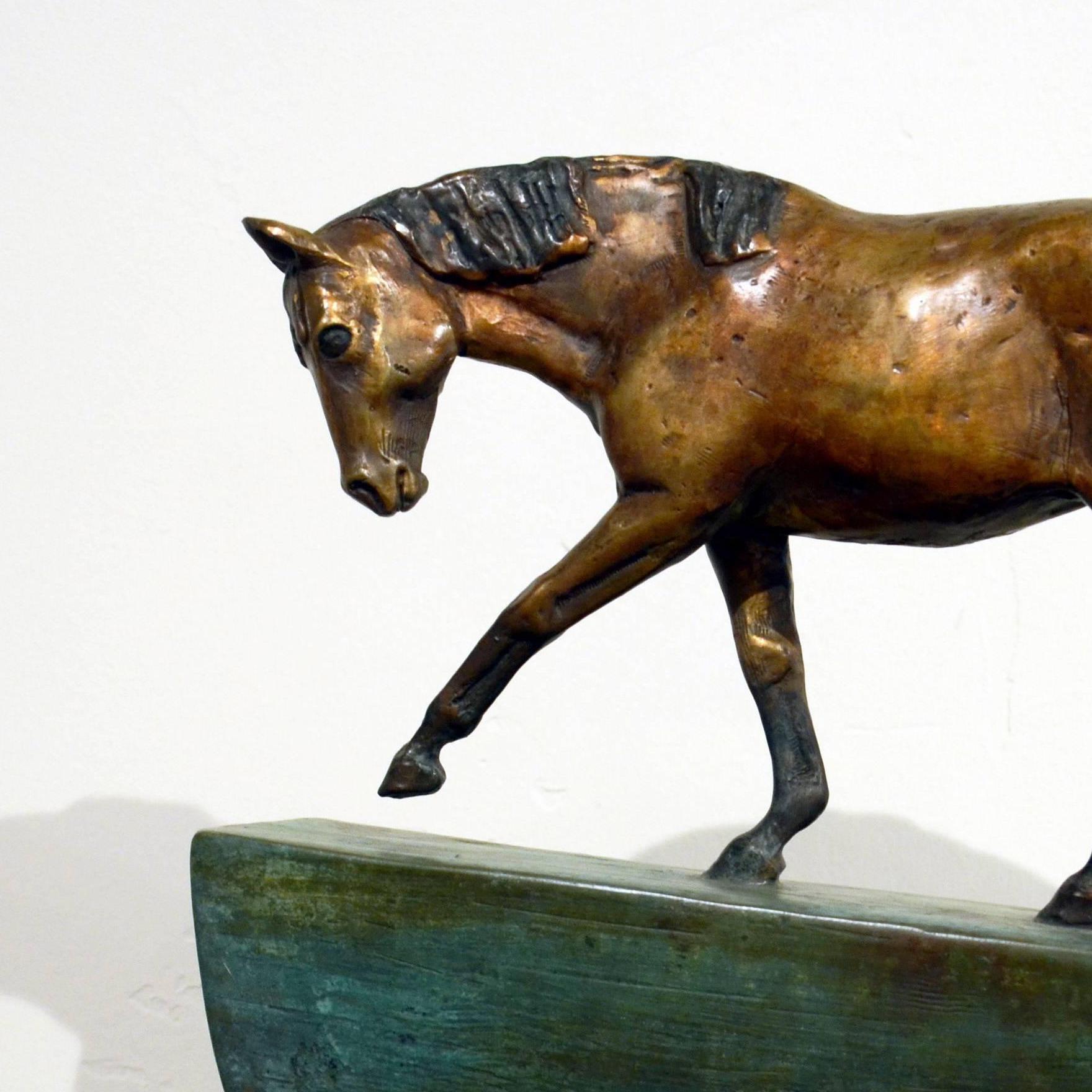 Rocken The Trail (horse, sculpture, semi-circle, bronze) - Sculpture by Lisa Gordon