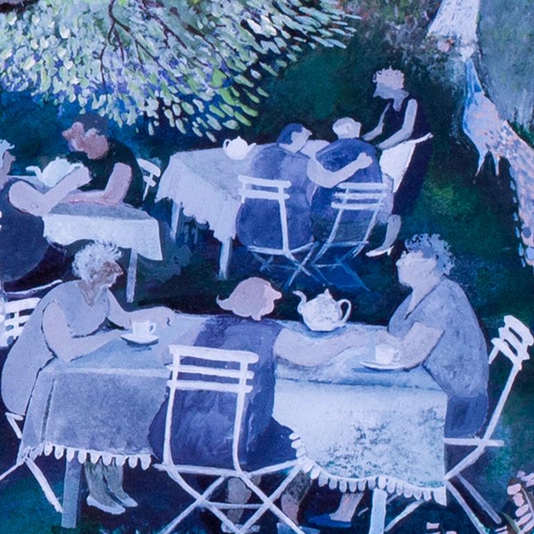 'Peacock Tea Gardens', gouache on paper, 20th Century, Danish Lisa Graa Jensen For Sale 2