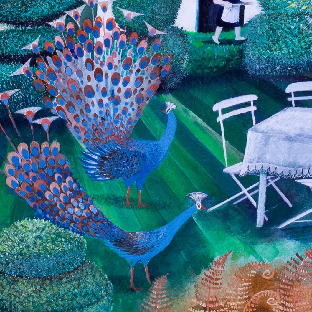 'Peacock Tea Gardens', gouache on paper, 20th Century, Danish Lisa Graa Jensen For Sale 3