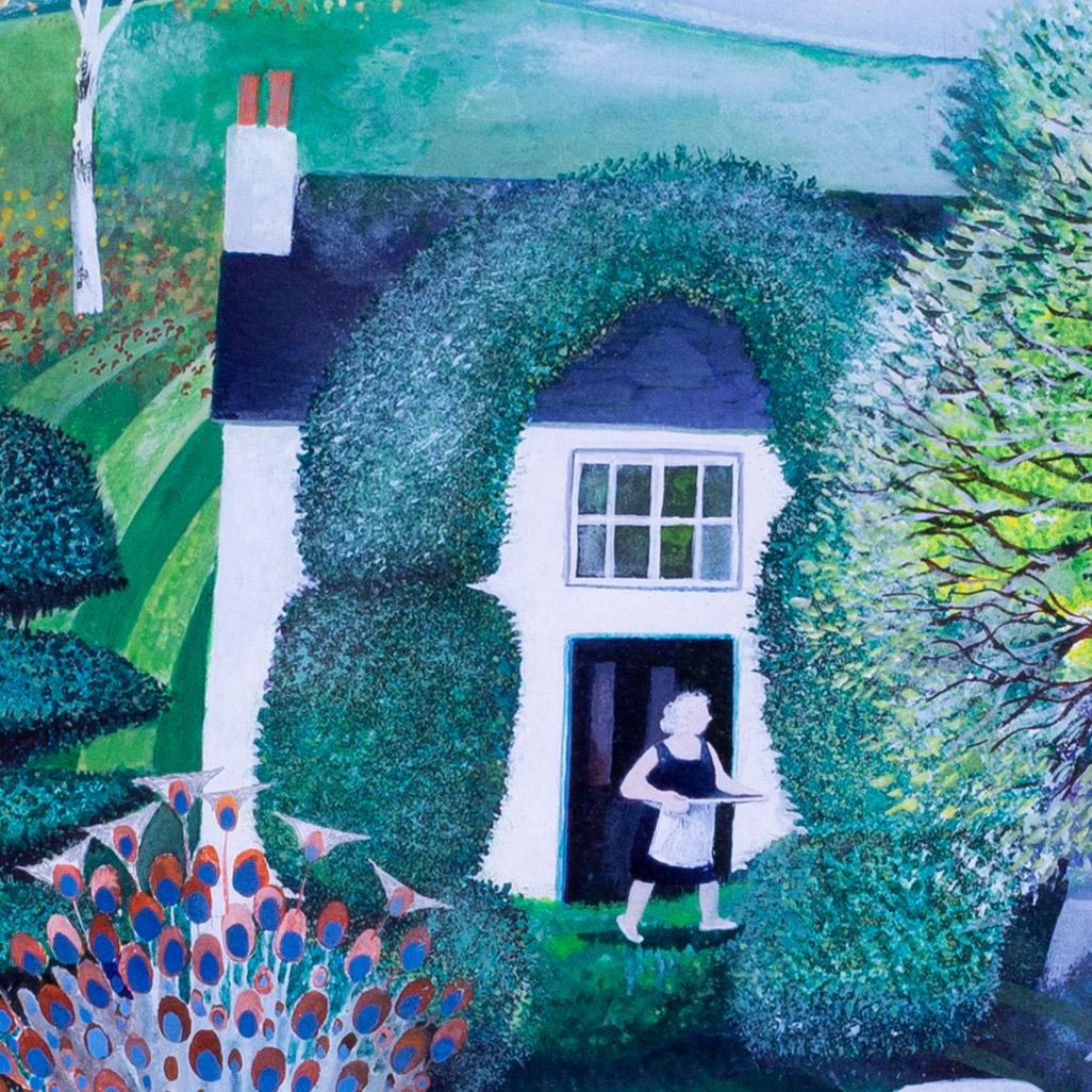 'Peacock Tea Gardens', gouache on paper, 20th Century, Danish Lisa Graa Jensen For Sale 4