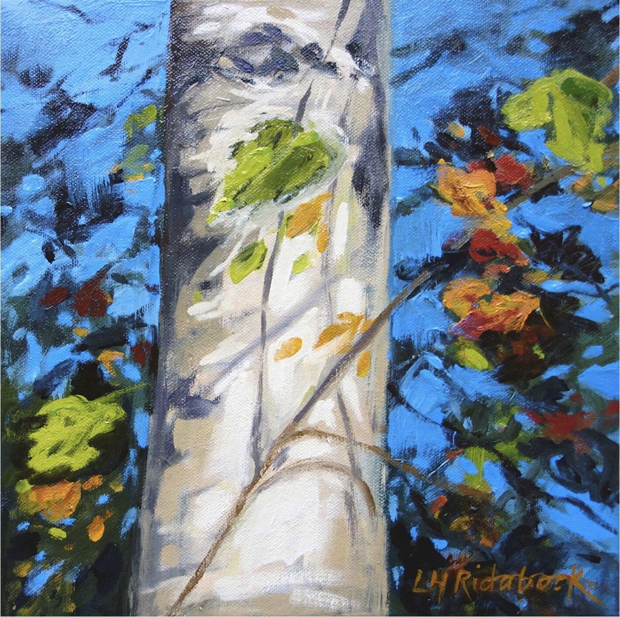 Peinture, huile sur toile, bouleau d'automne - Painting de Lisa H. Ridabock