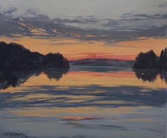 River Sunset Reflections, Painting, Oil on Canvas