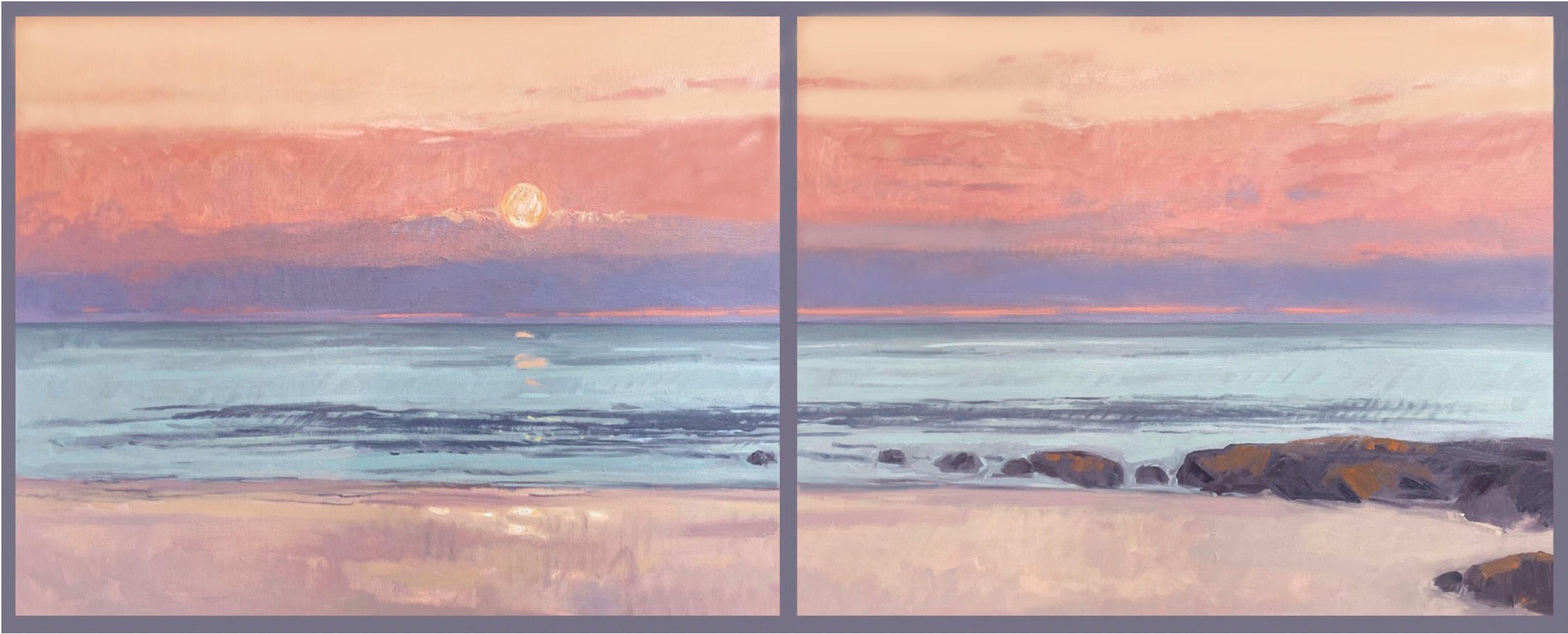 This is a diptych, two paintings, each 24x30" hung side by side equal one image that is 24"x60" The paintings line up perfectly, but are two separate canvases.    "Painting from my memories and emotions, I view the outside world from an inward