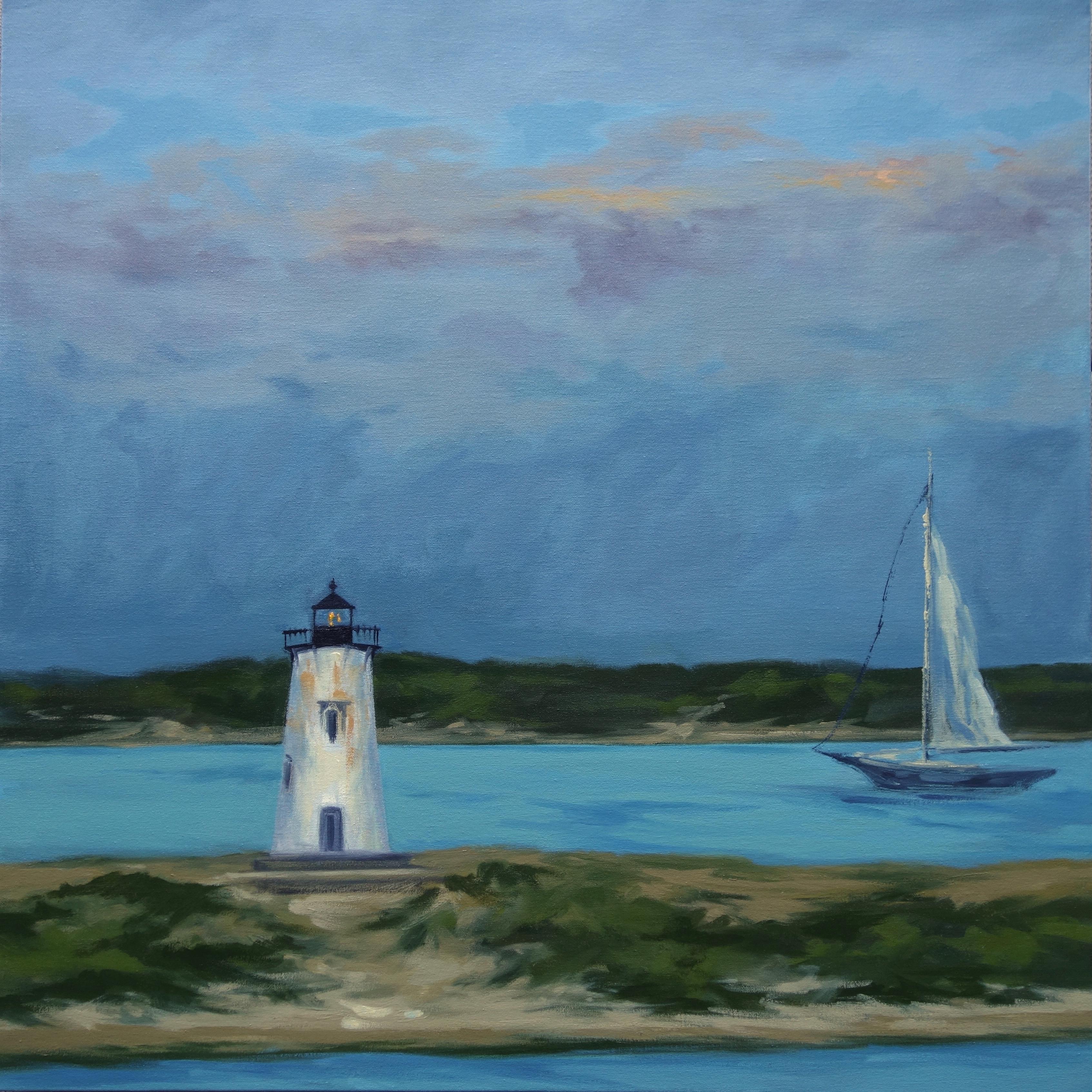 Diptych: Harbor Light in Moonlight, Painting, Oil on Canvas 1