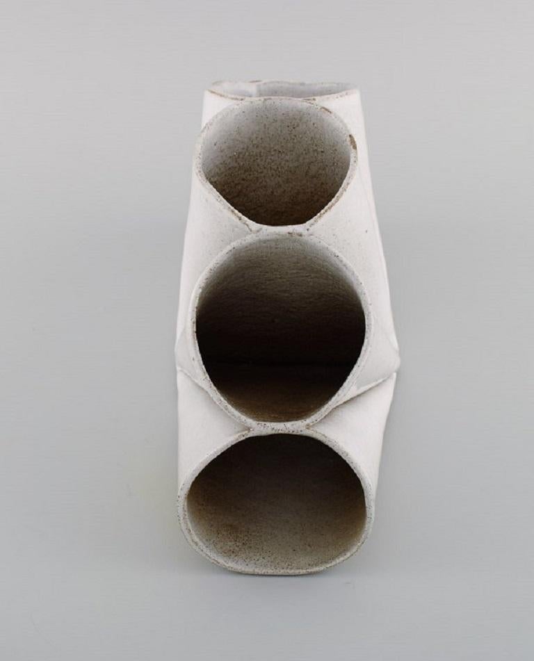 Contemporary Lisa Hilland, Swedish Ceramicist, Sculptural Unique Vase in Glazed Stoneware For Sale
