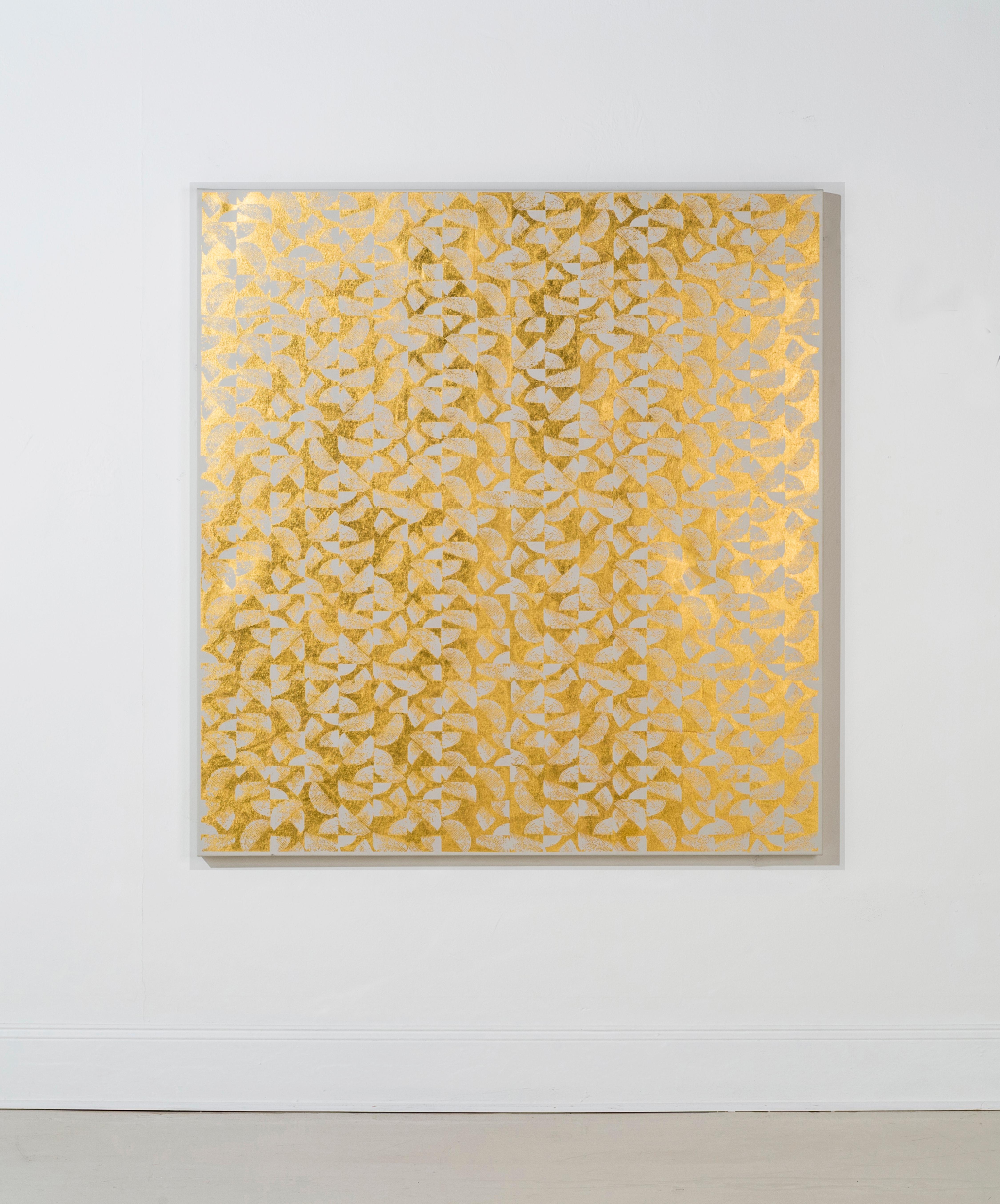 ABSTRACT COILS CANVAS I (BONE) design gold white metallic work on canvas pattern - Minimalist Print by Lisa Hunt