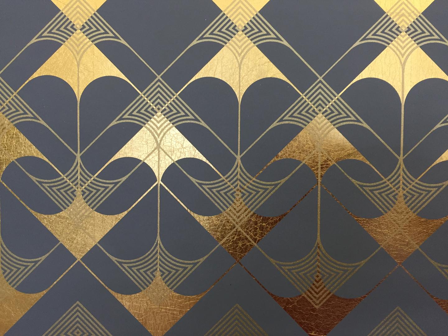 Crossing Arrows Grey (design gold grey metallic work on paper Art Deco arabesque 1