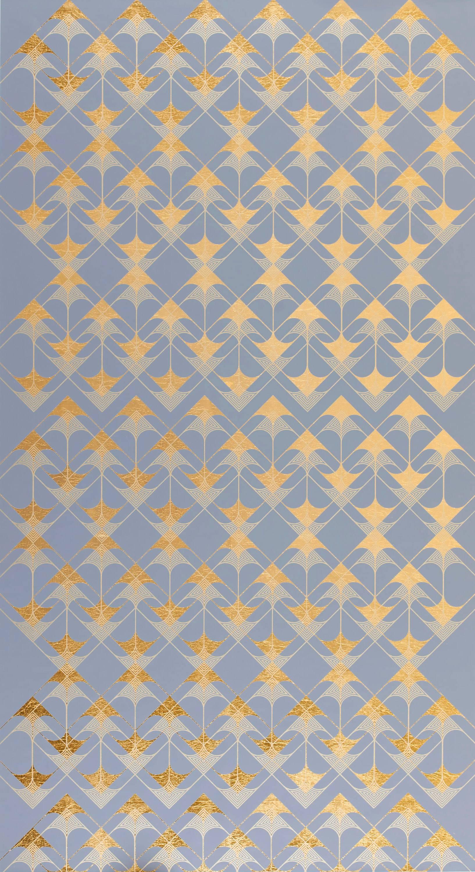 Crossing Arrows Grey (design gold grey metallic work on paper Art Deco arabesque - Mixed Media Art by Lisa Hunt