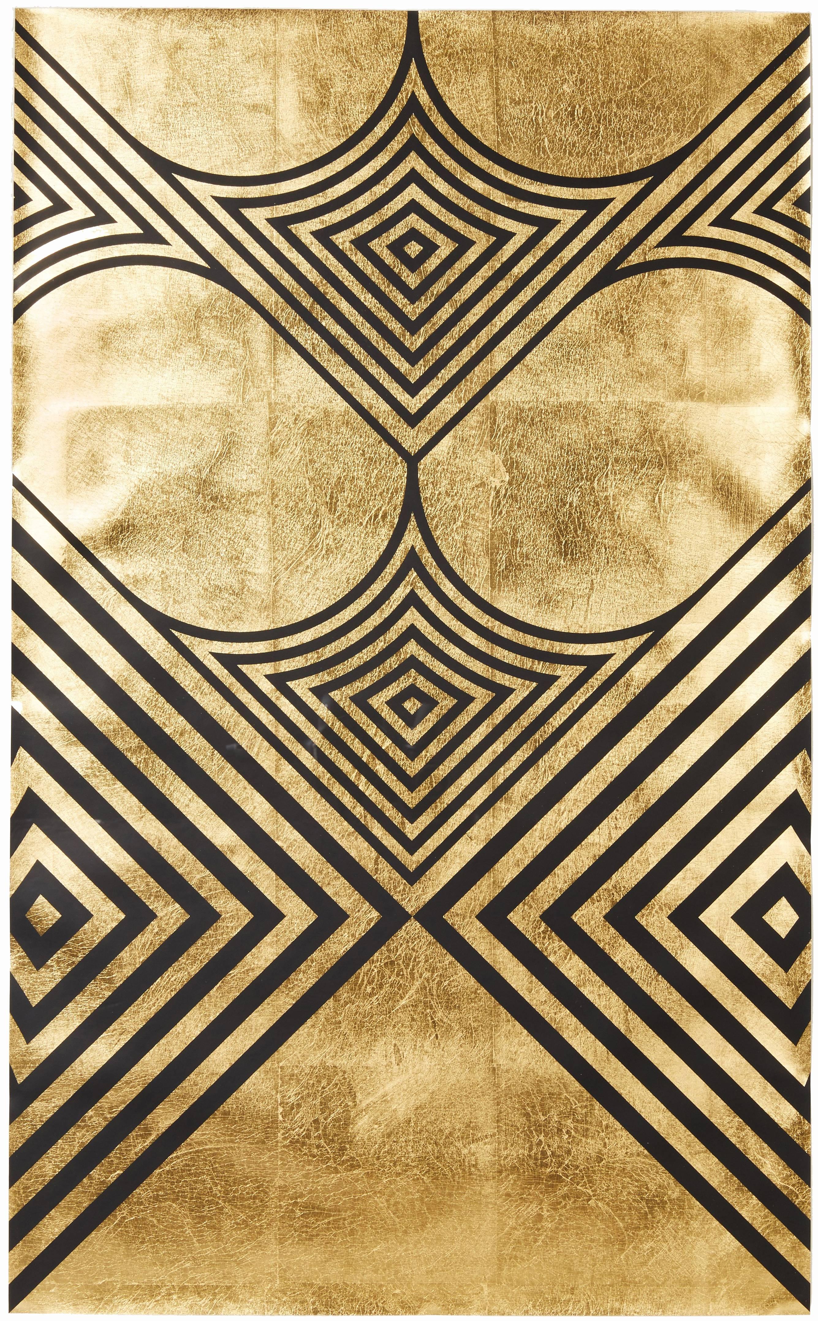 Hunt Arrows II (design gold black metallic work on paper gold stripes Art Deco) - Mixed Media Art by Lisa Hunt