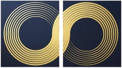 Infinity Diptych (design gold black metallic work on paper gold lines Art Deco)