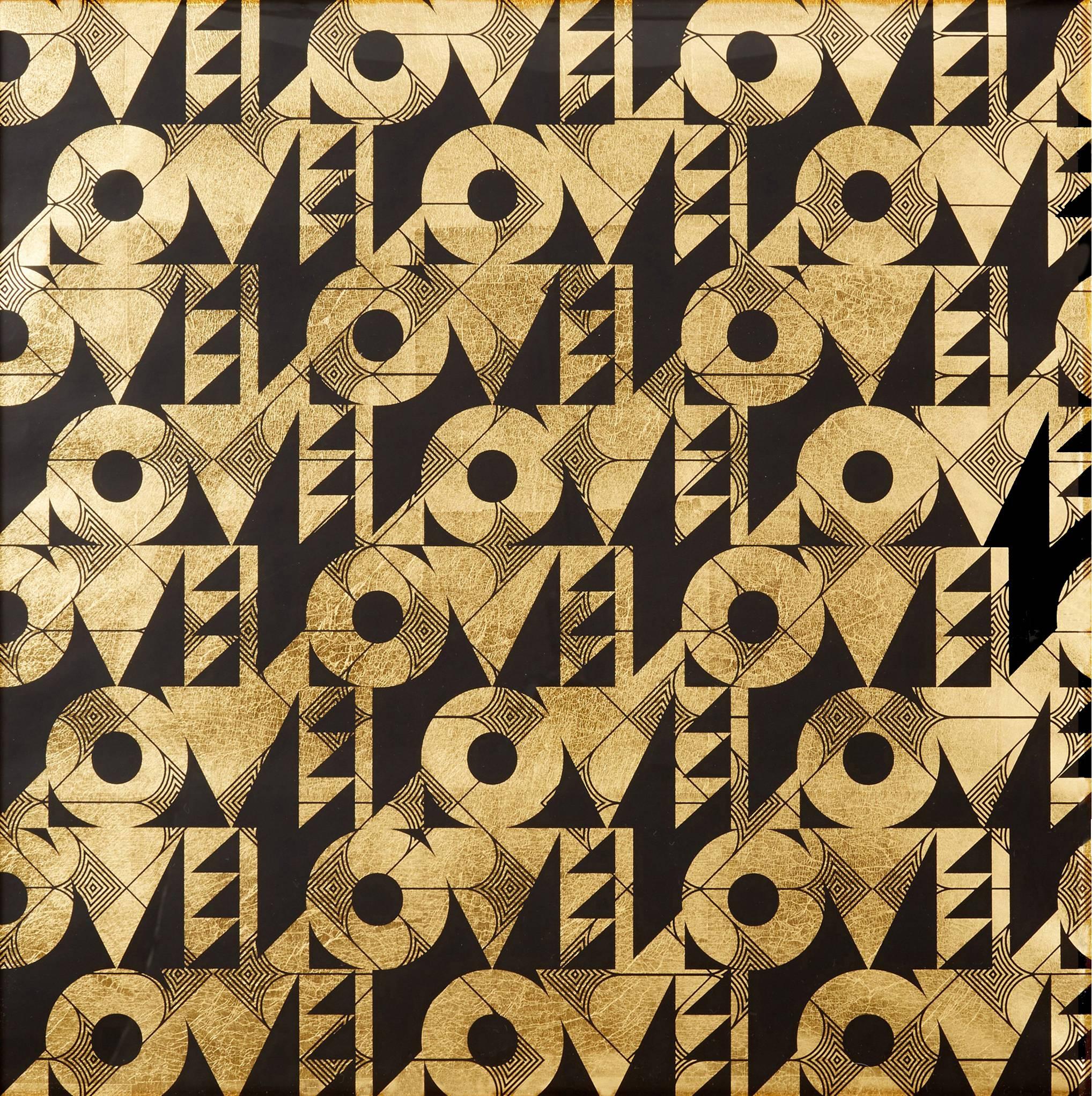 Love and Arrows (design gold black metallic work on paper patterns Art Deco) – Mixed Media Art von Lisa Hunt
